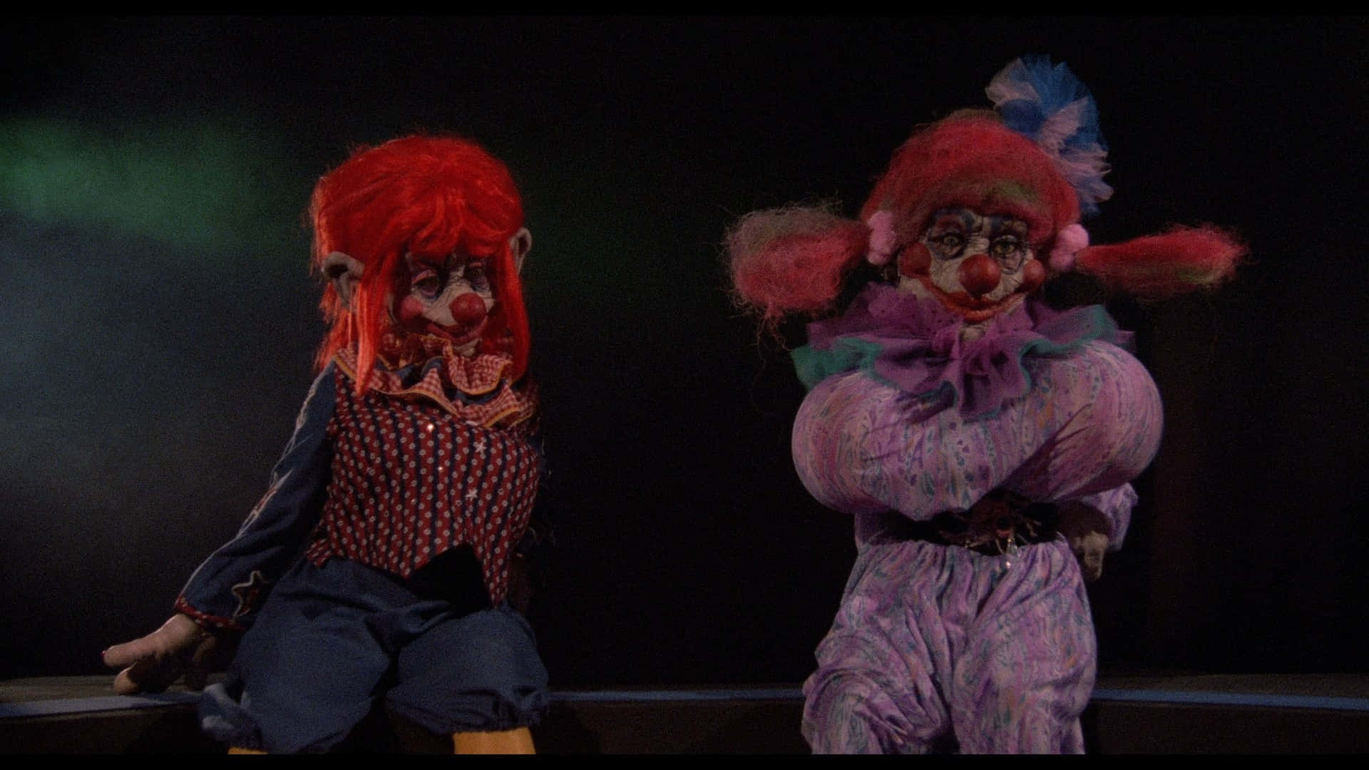 Killer Klowns from Outer Space, red hair, mismatched costumes, Full HD Desktop Wallpaper