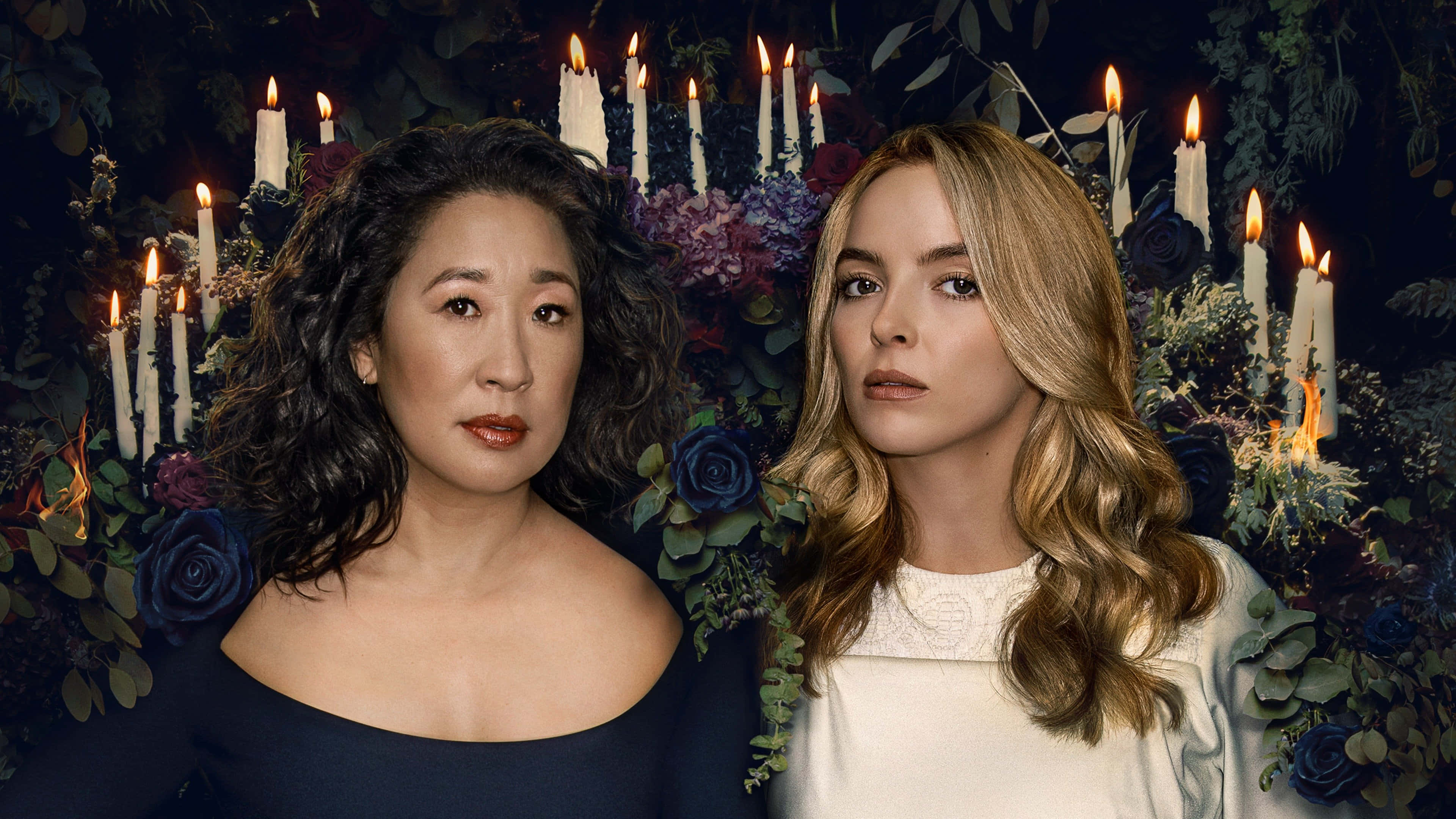 Killing Eve, floral backdrop, dark floral backdrop, 4K Desktop Wallpaper