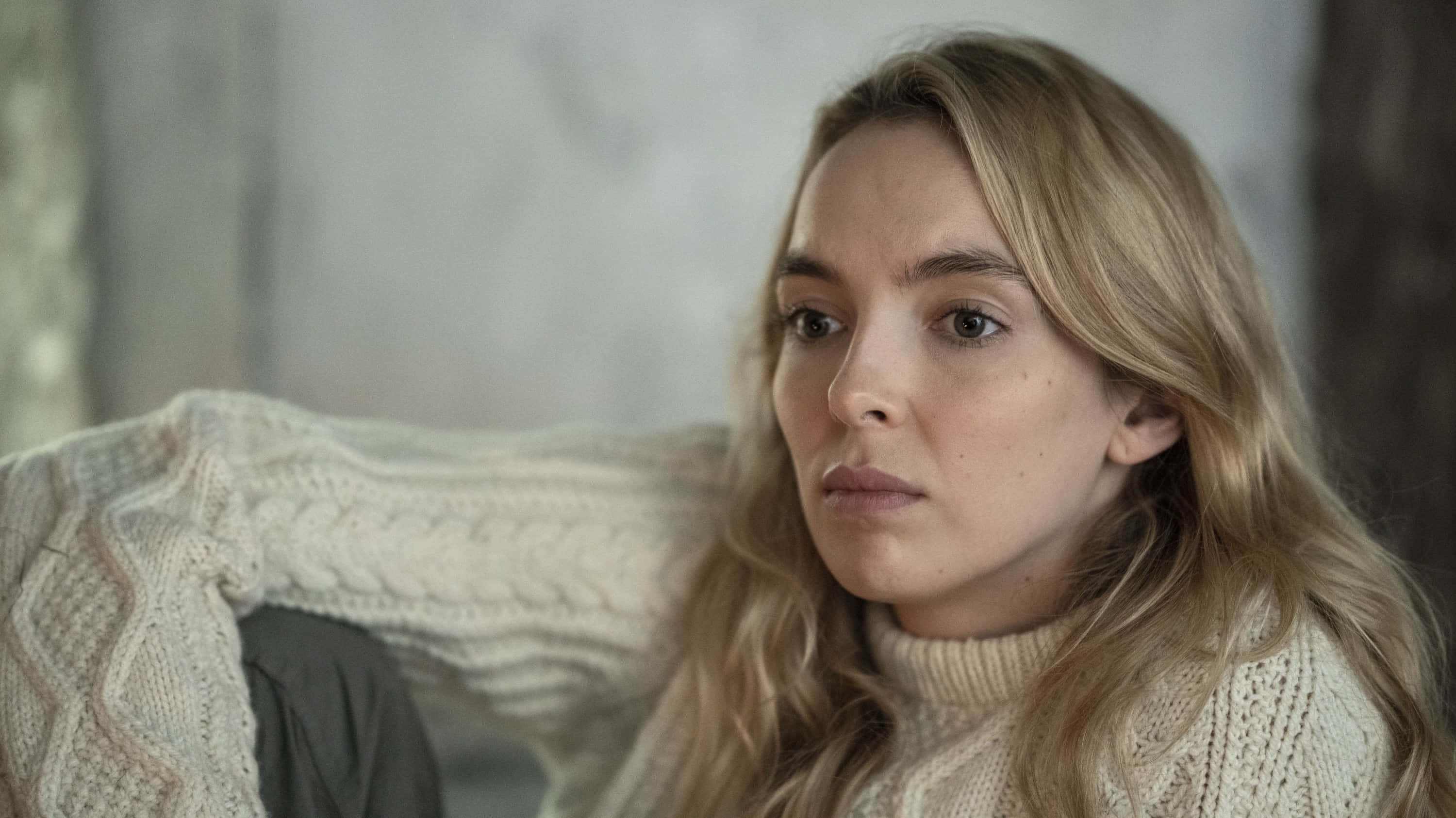 Killing Eve, blonde hair, knit sweater, 2K Desktop Wallpaper