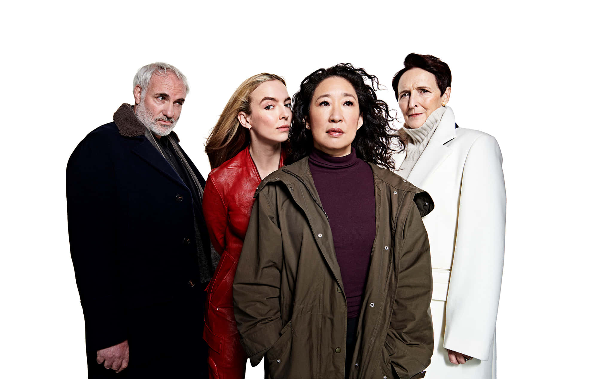 Killing Eve, cast portrait, coats, Full HD Desktop Wallpaper
