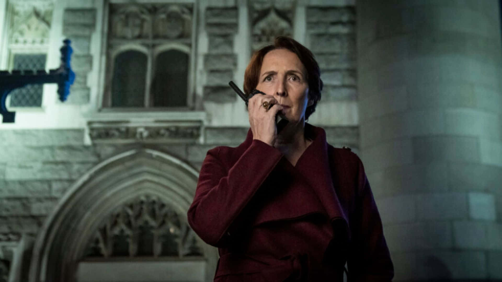 Killing Eve, maroon coat, walkie-talkie, Full HD Desktop Wallpaper