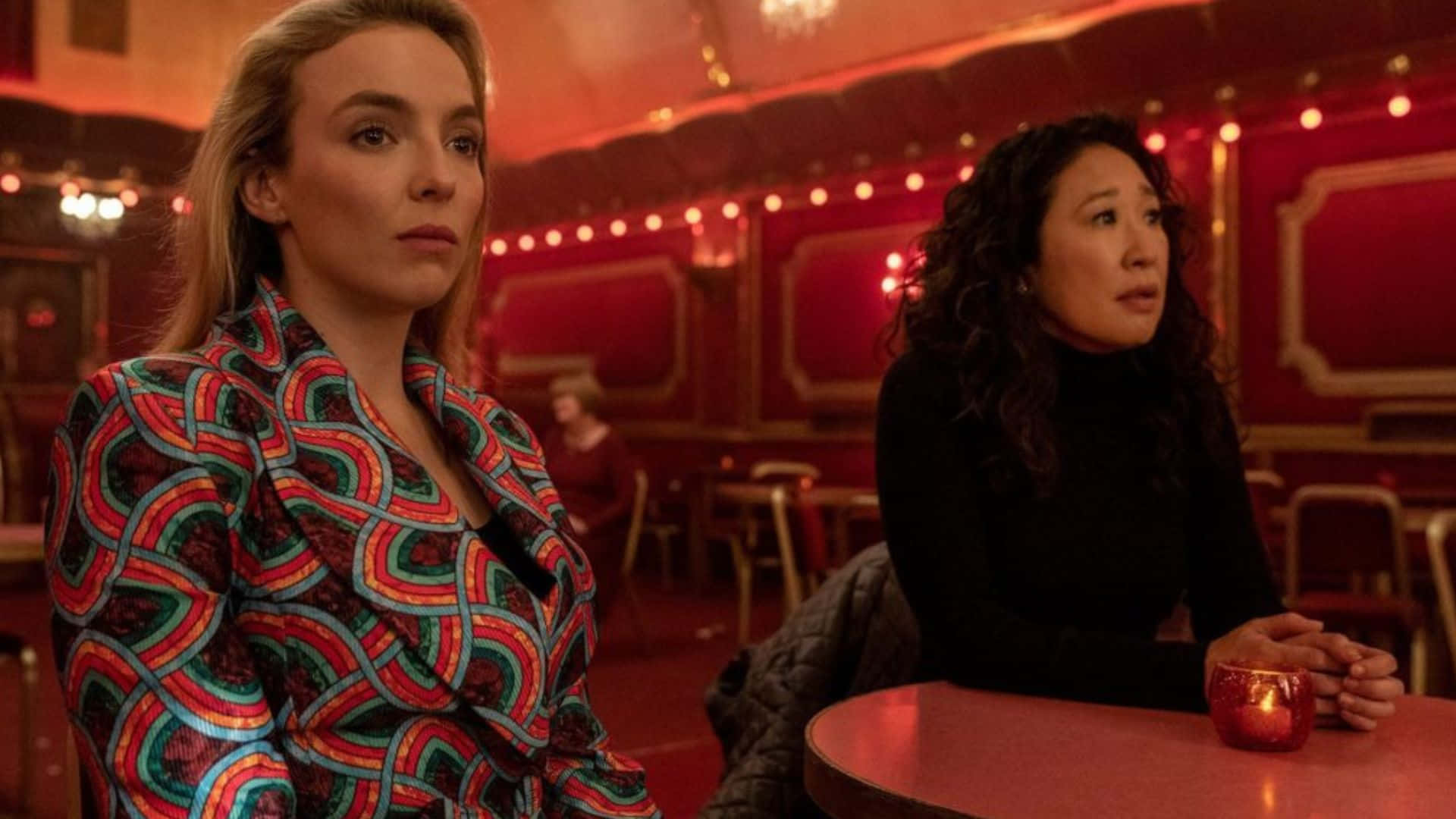Killing Eve, red table, warmly lit cabaret, Full HD Desktop Wallpaper