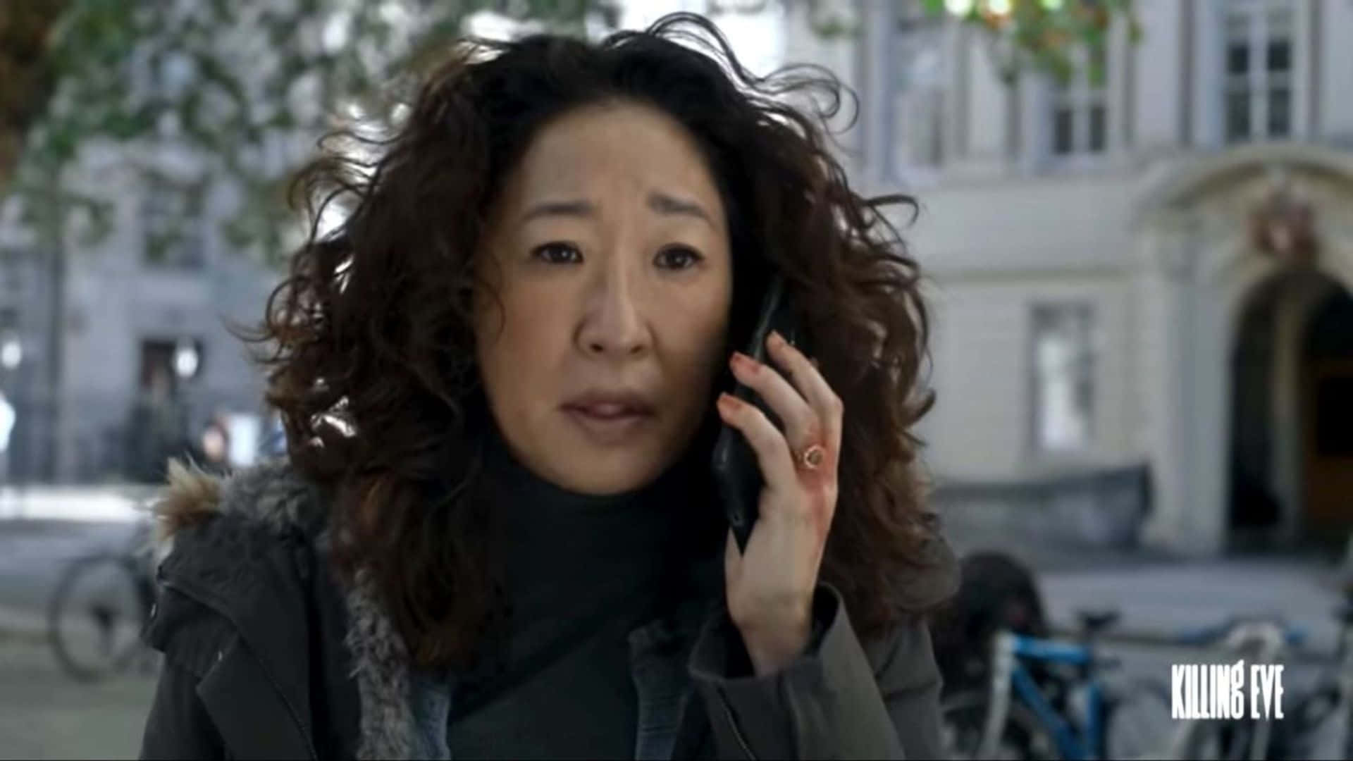 Killing Eve, curly brown hair, phone call, Full HD Desktop Wallpaper