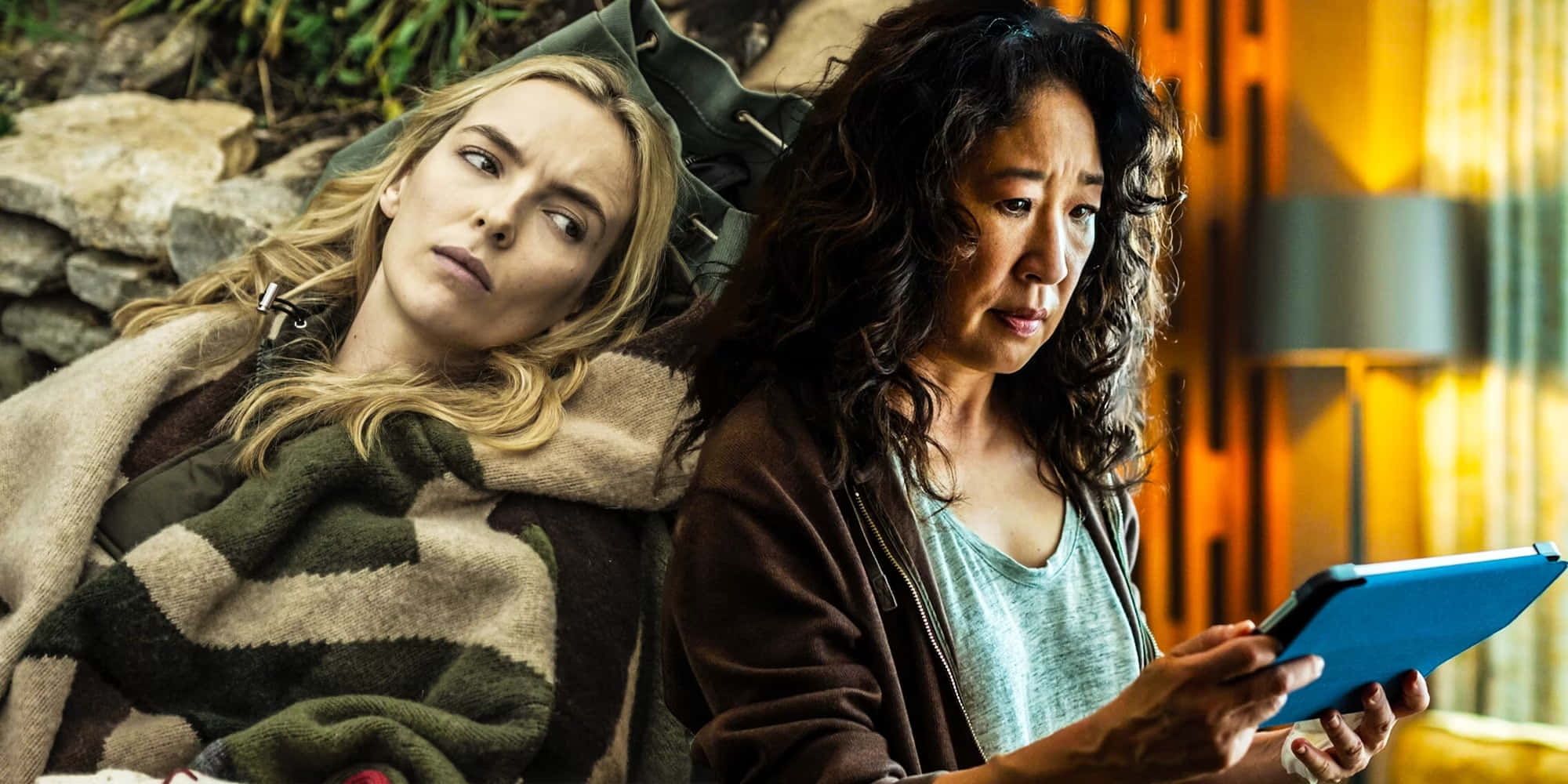 Killing Eve, striped blanket, blue tablet, Full HD Desktop Wallpaper