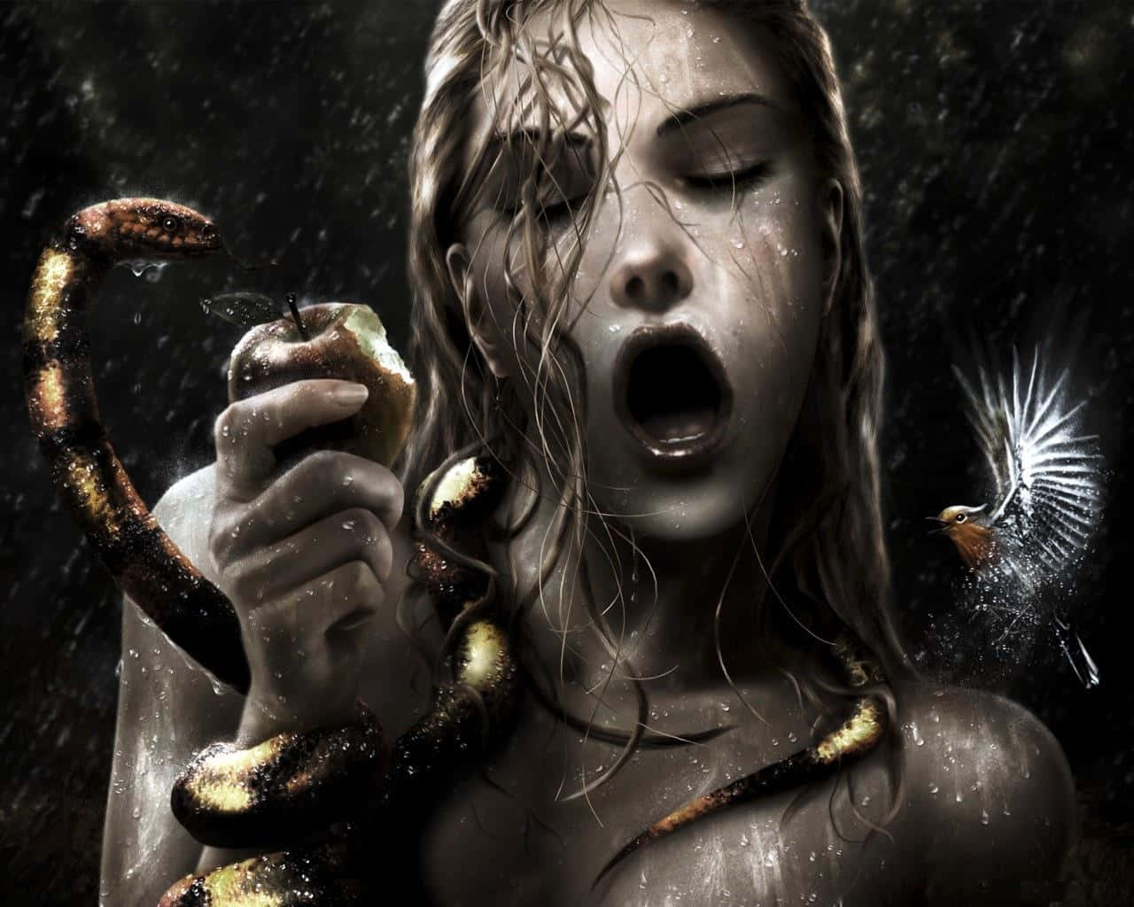Eve, snake, bitten apple, HD Desktop Wallpaper