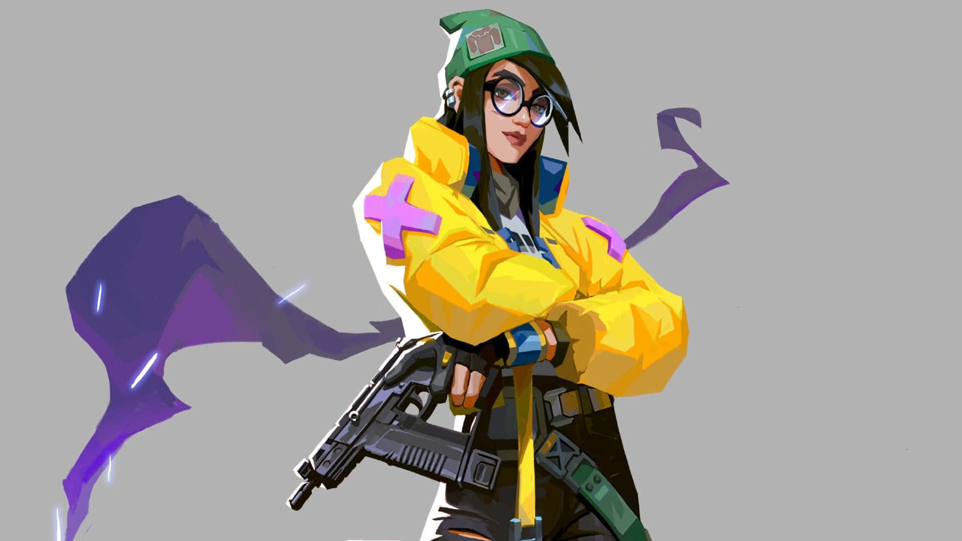Killjoy Valorant, yellow jacket, green cap, Full HD Desktop Wallpaper