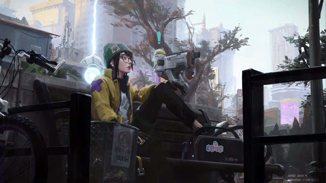 Killjoy Valorant, yellow jacket, green beanie, HD Desktop Wallpaper