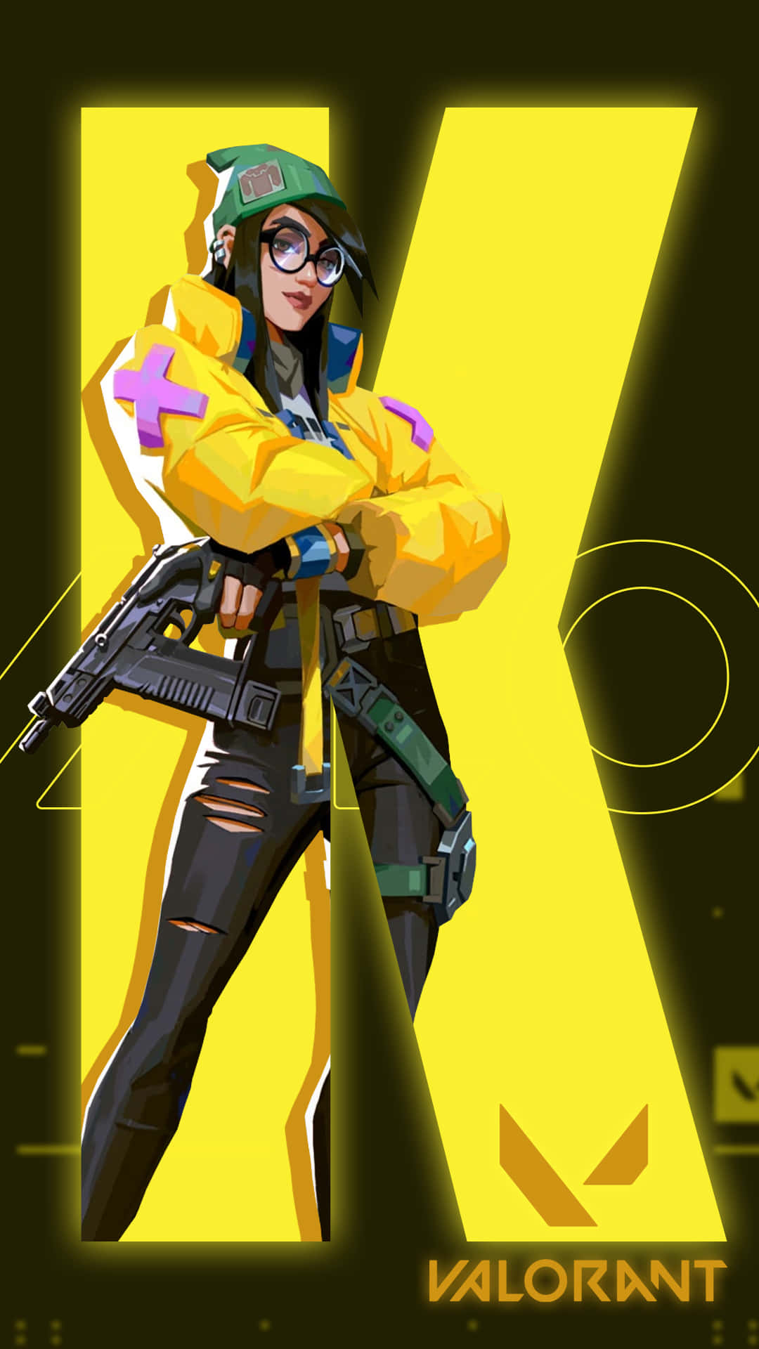 Killjoy Valorant, yellow jacket, green cap, Full HD Phone Wallpaper