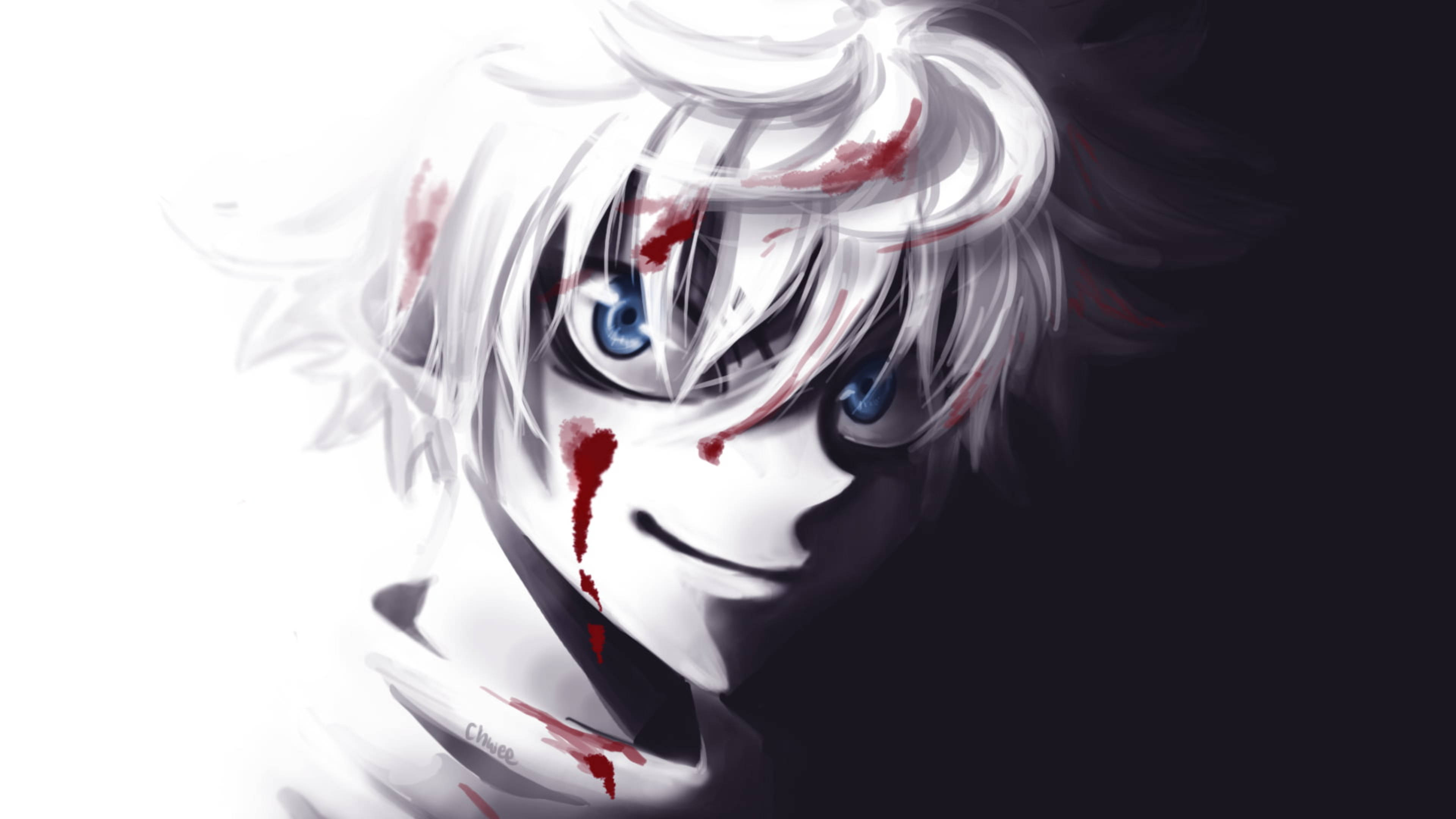 Killua, white hair, blue eyes, 4K Desktop Wallpaper