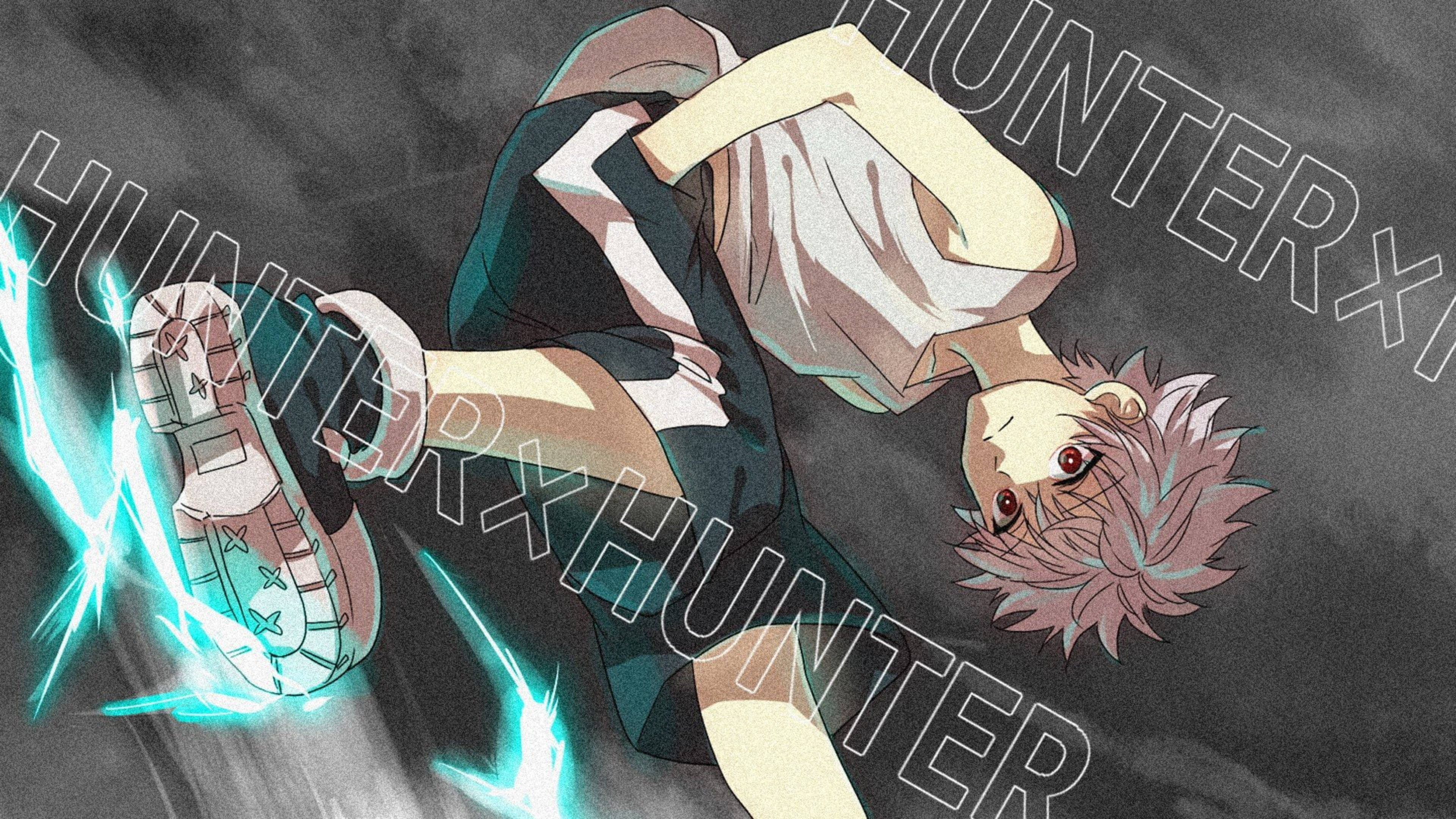Killua, pink hair, red eyes, 4K Desktop Wallpaper