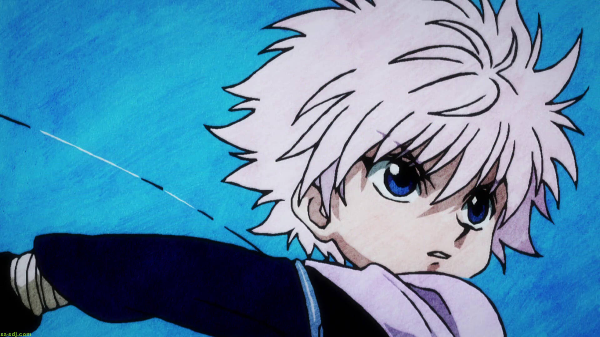 Killua, spiky white hair, blue eyes, Full HD Desktop Wallpaper