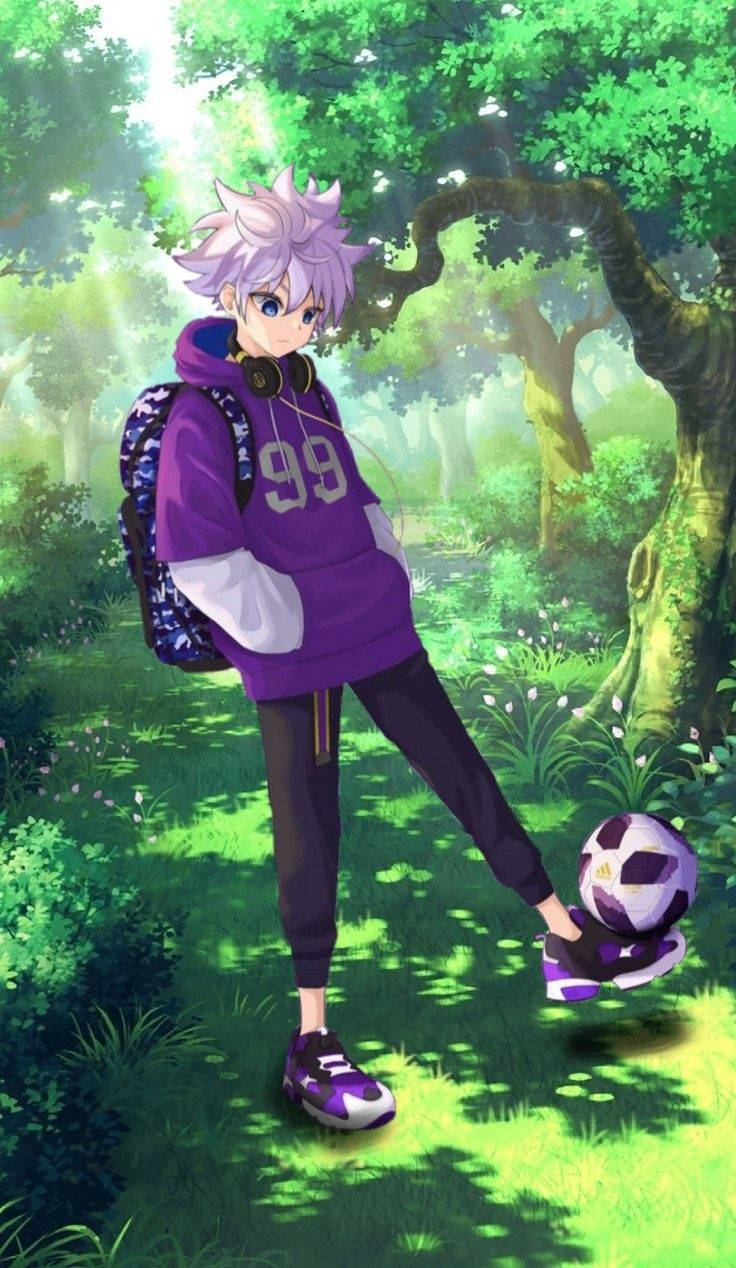Killua, purple hoodie, spiky-haired anime boy, SD Phone Wallpaper