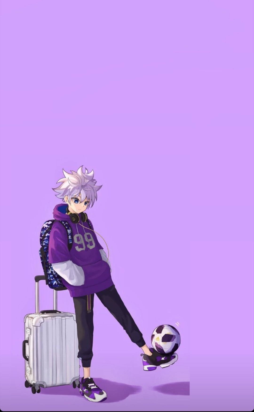 Killua, purple hoodie, silver-haired anime boy, HD Phone Wallpaper