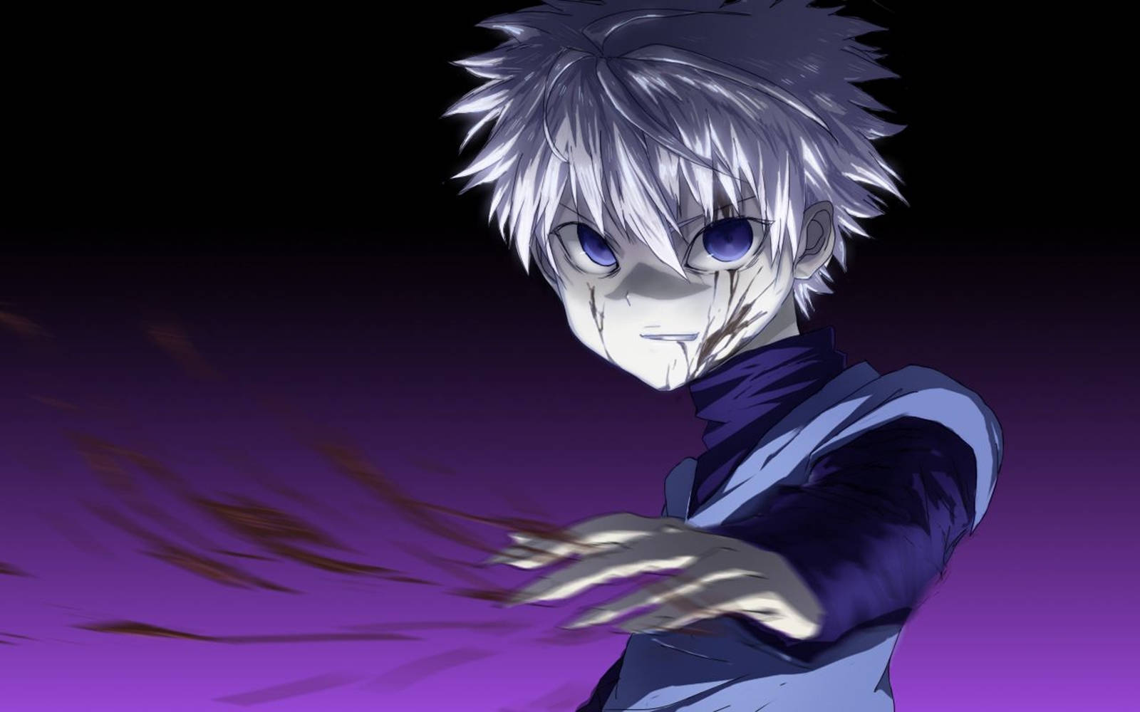 Killua, spiky silver-haired, glowing blue eyes, HD Desktop Wallpaper
