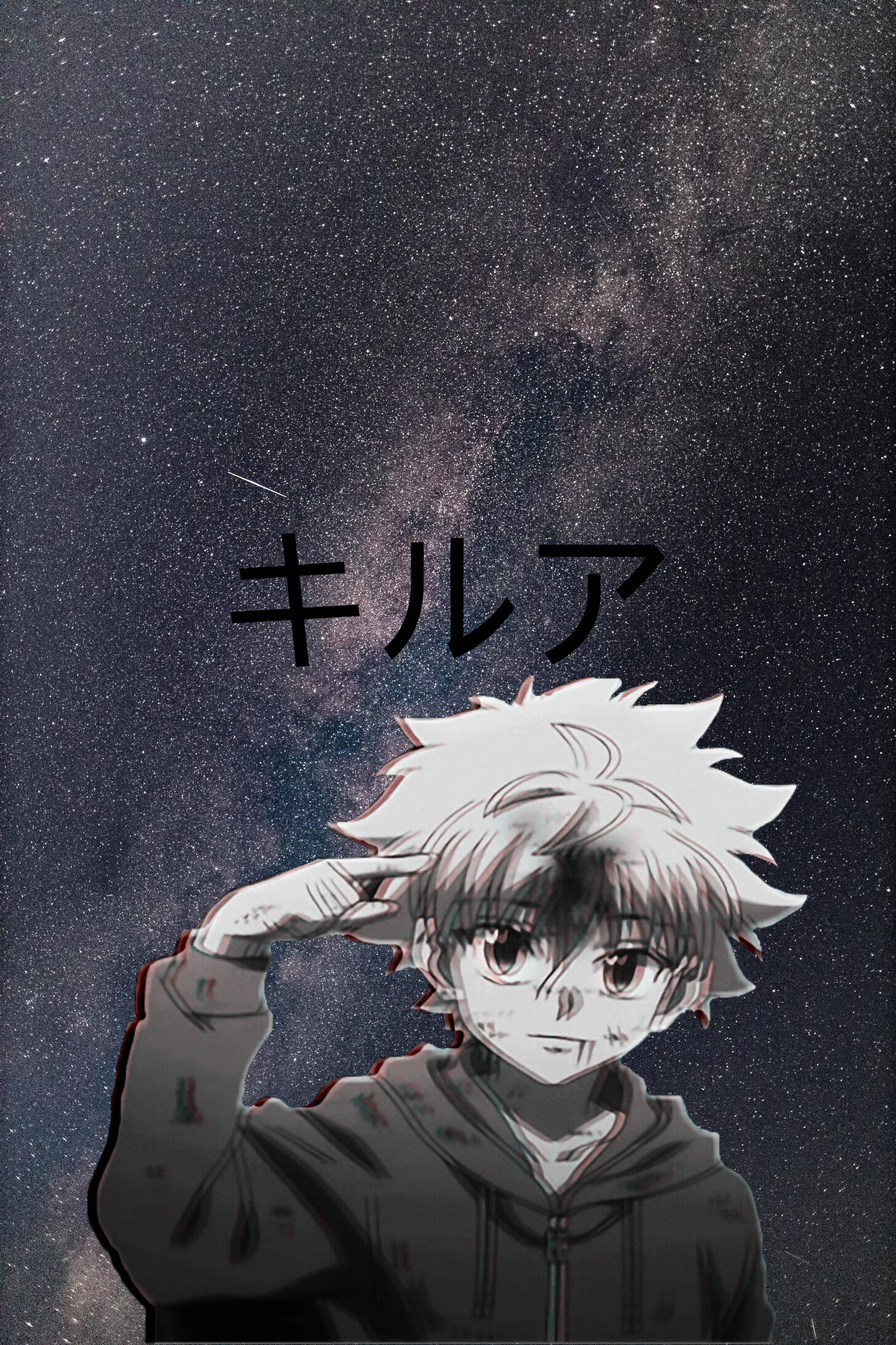Killua, spiky white hair, starry night sky, 4K Phone Wallpaper