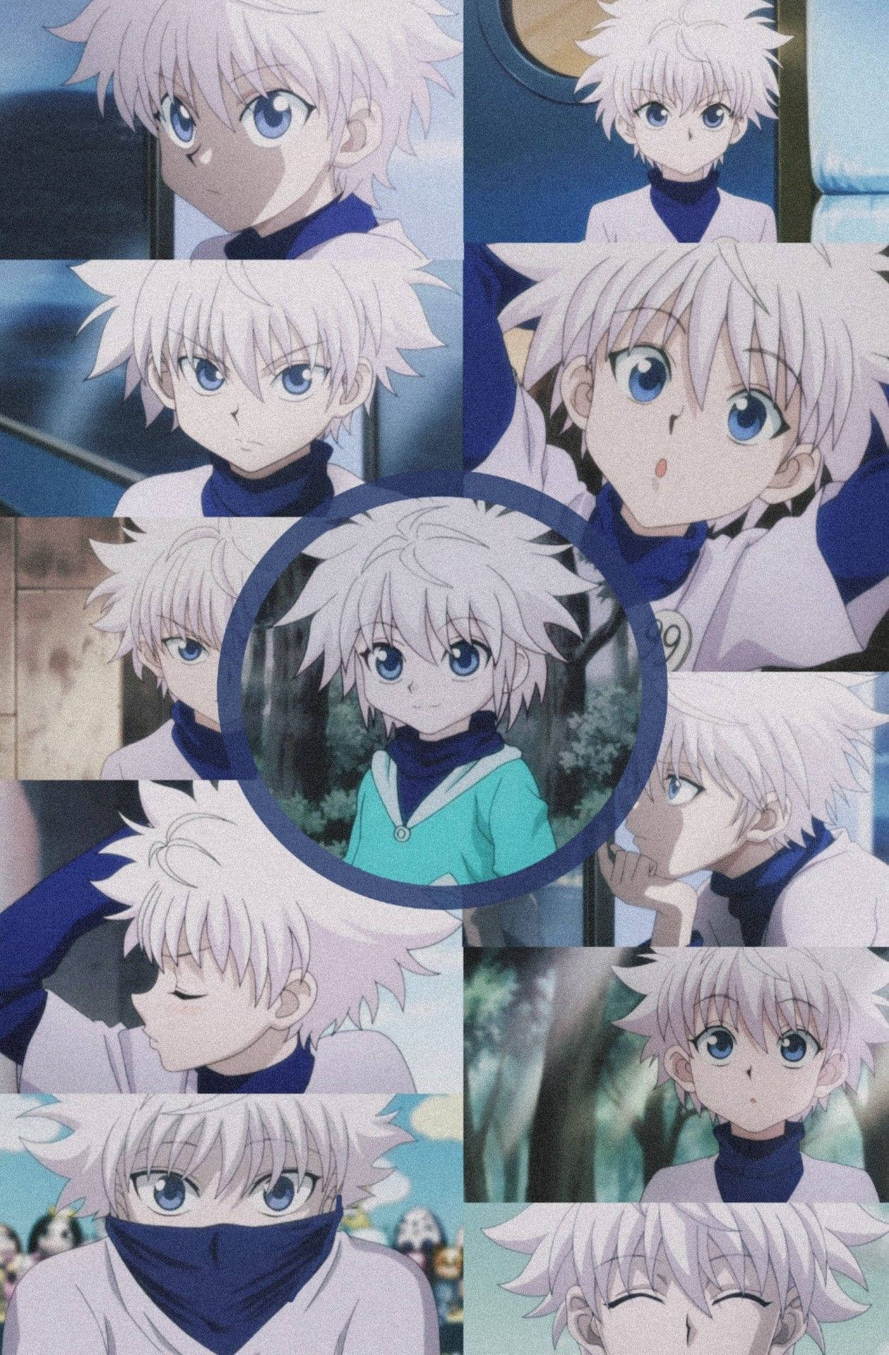 Killua, spiky white hair, blue eyes, Full HD Phone Wallpaper