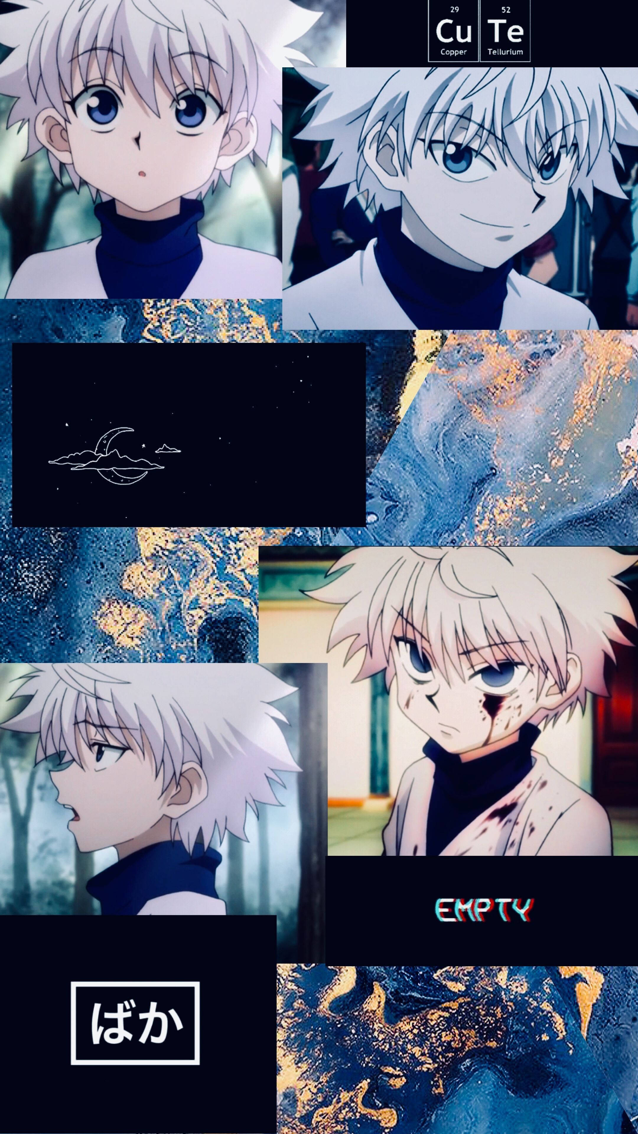 Killua, blue and gold, white-haired character, 4K Phone Wallpaper