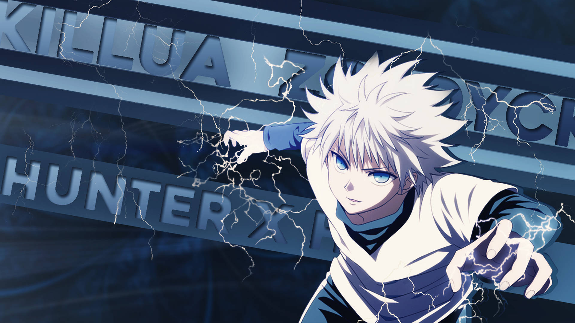Killua, white hair, blue eyes, Full HD Desktop Wallpaper
