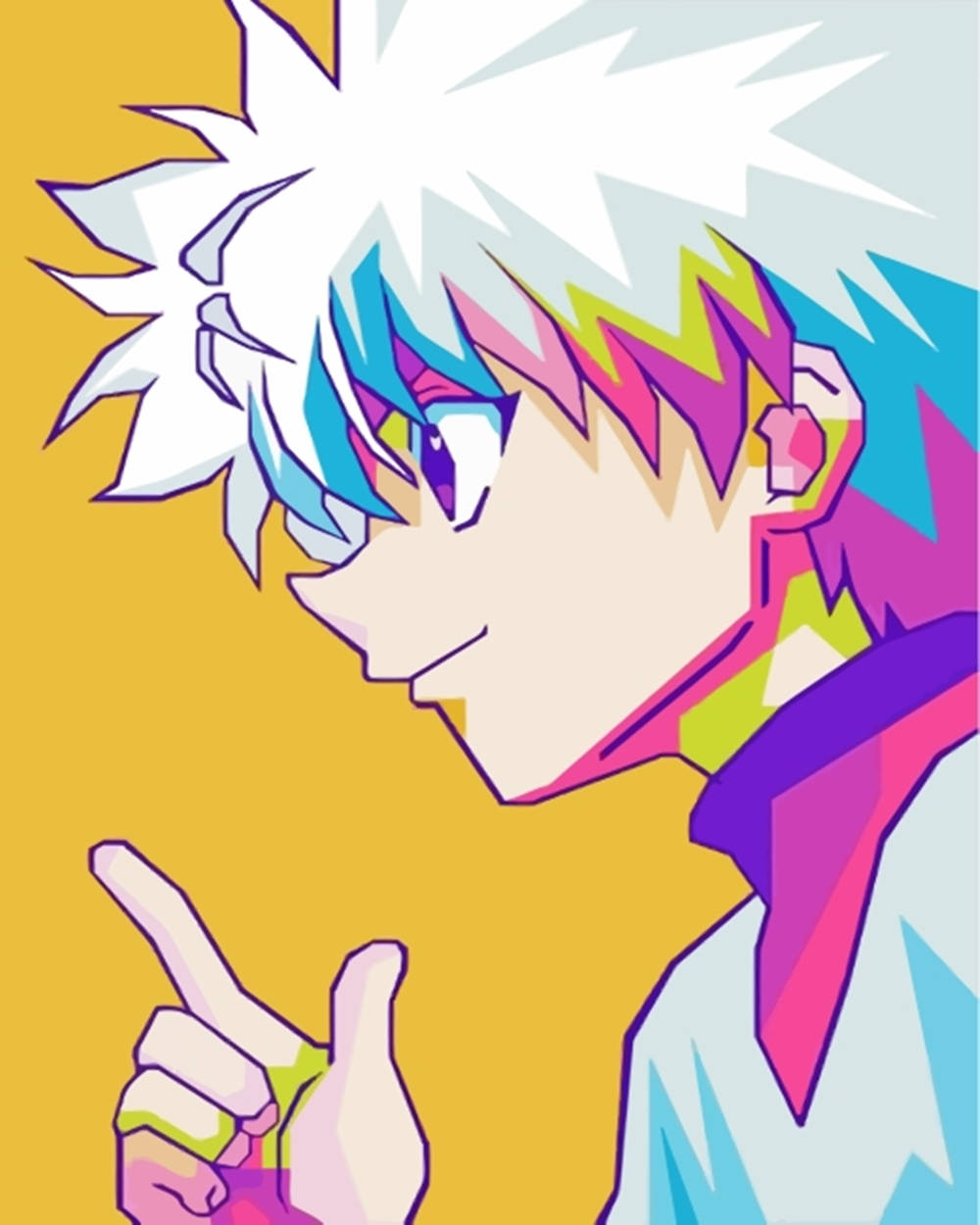 Killua Aesthetic, spiky white hair, colorful highlights, SD Phone Wallpaper