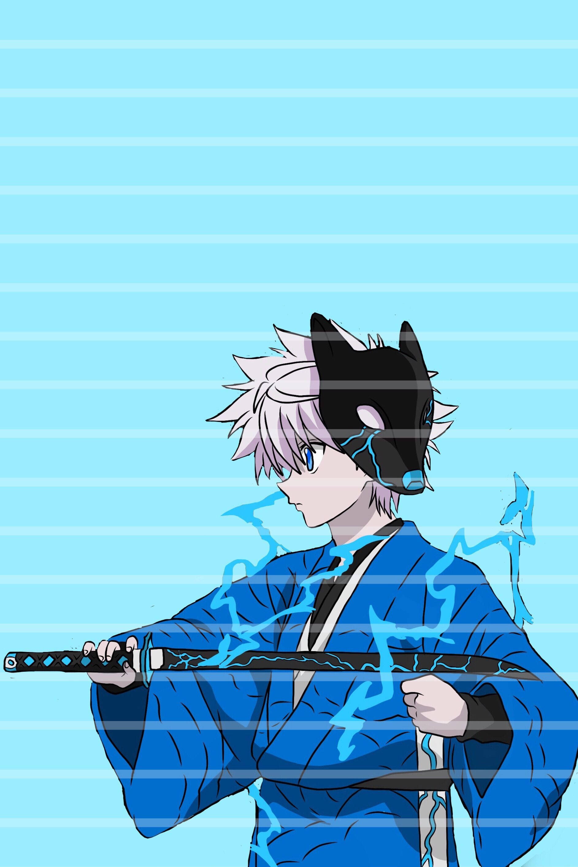 Killua, fox mask, white hair, 2K Phone Wallpaper