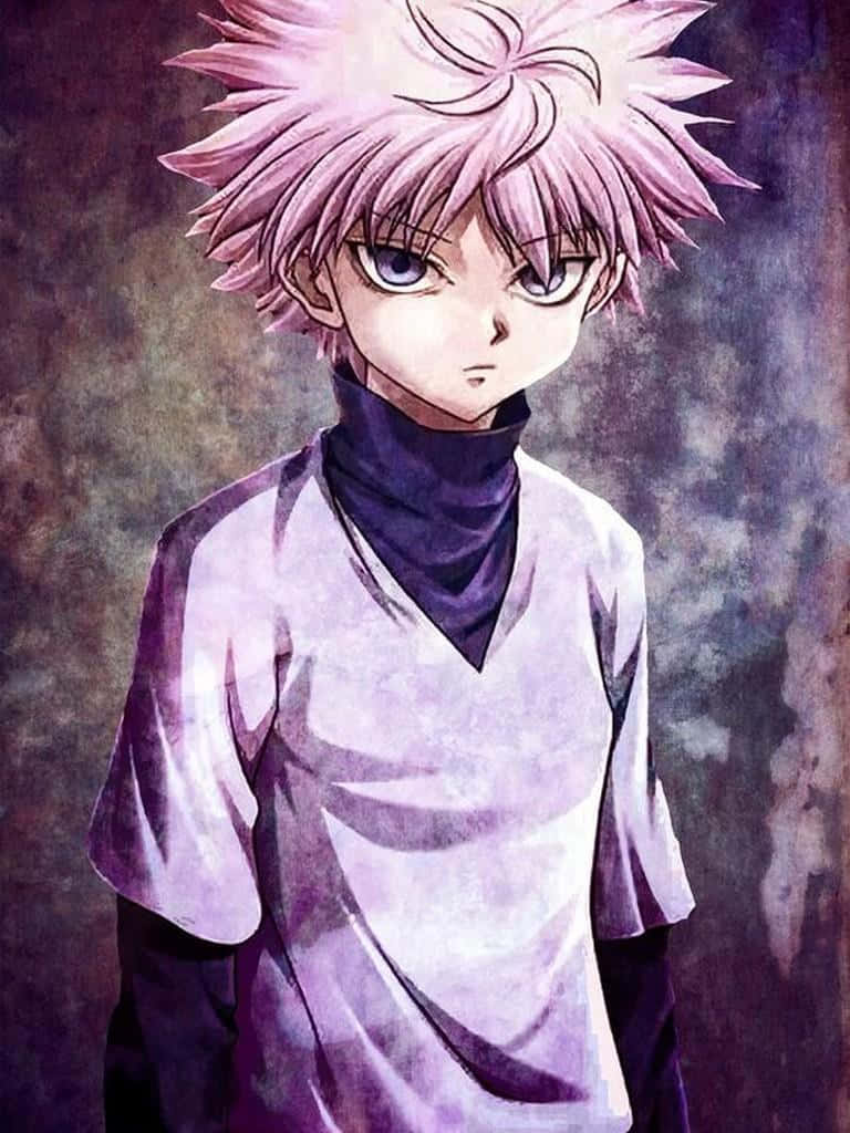 Killua, spiky pink hair, intense blue eyes, SD Phone Wallpaper