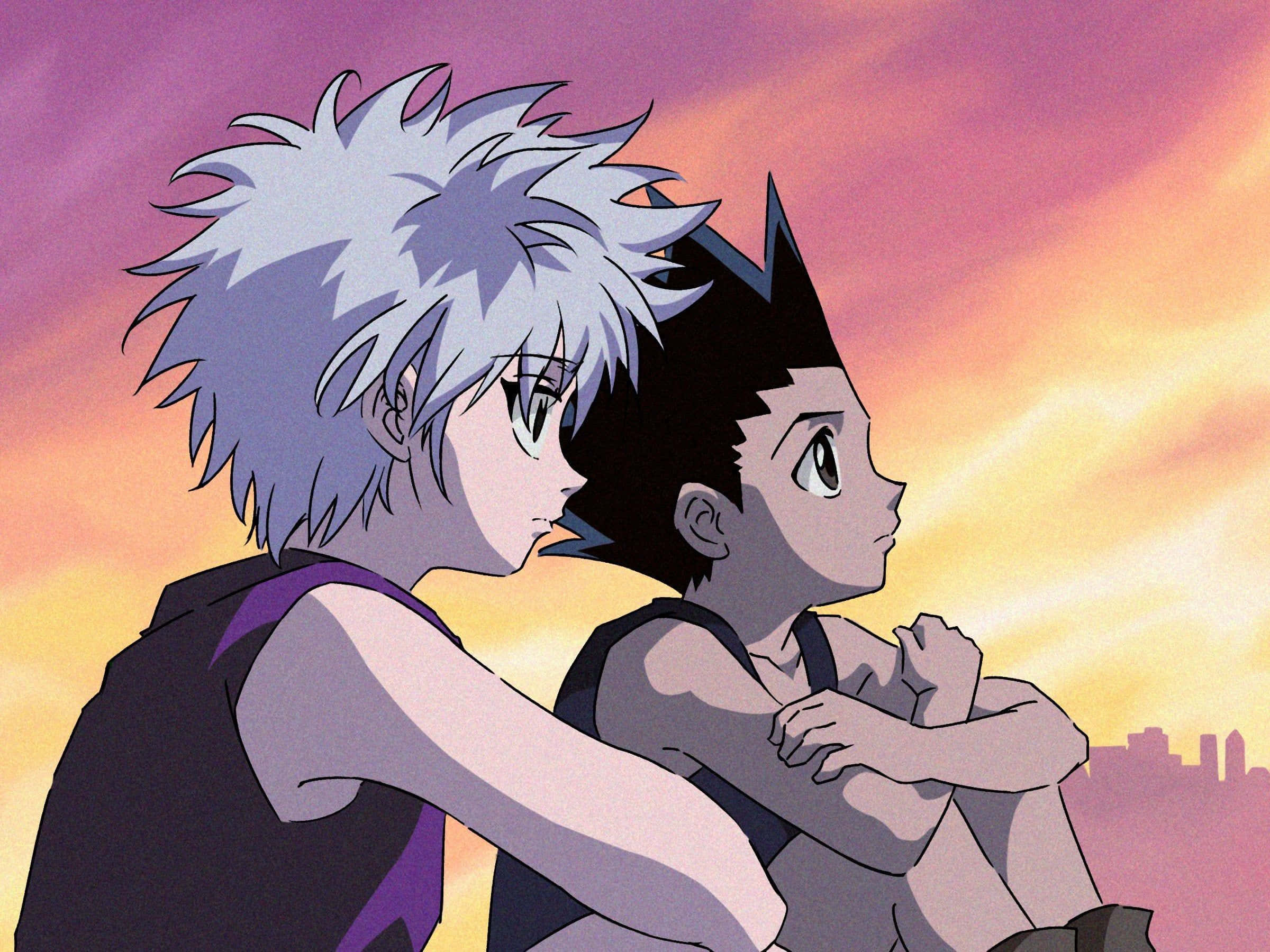 Killua, spiky hair, vibrant sunset sky, Full HD Desktop Wallpaper