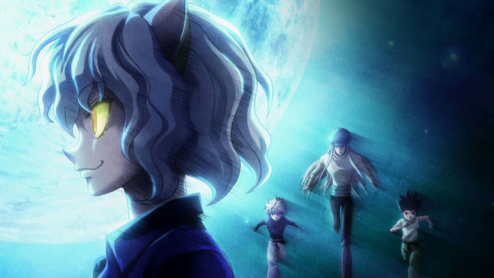 Killua, blue-haired, glowing yellow eyes, HD Desktop Wallpaper
