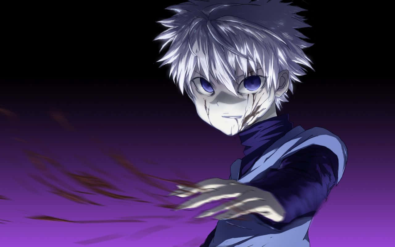 Killua, spiky silver-haired, glowing blue eyes, HD Desktop Wallpaper