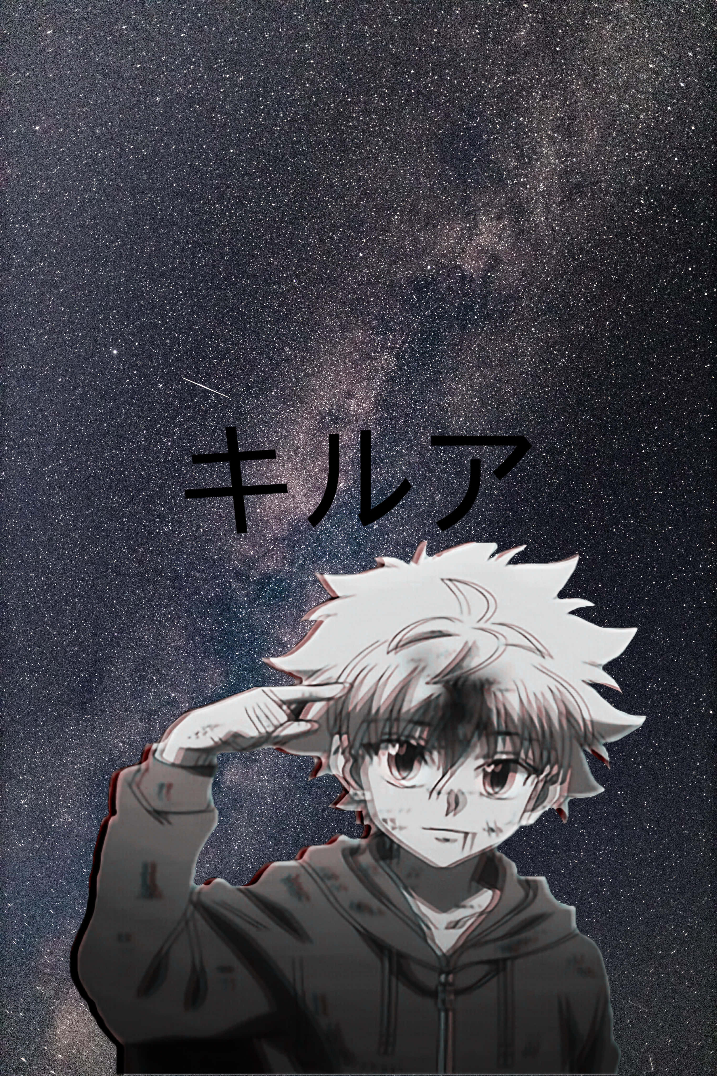 Killua, spiky white hair, starry night sky, 4K Phone Wallpaper