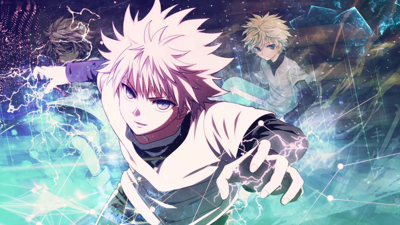 Killua, spiky white hair, cosmic teal, HD Desktop Wallpaper