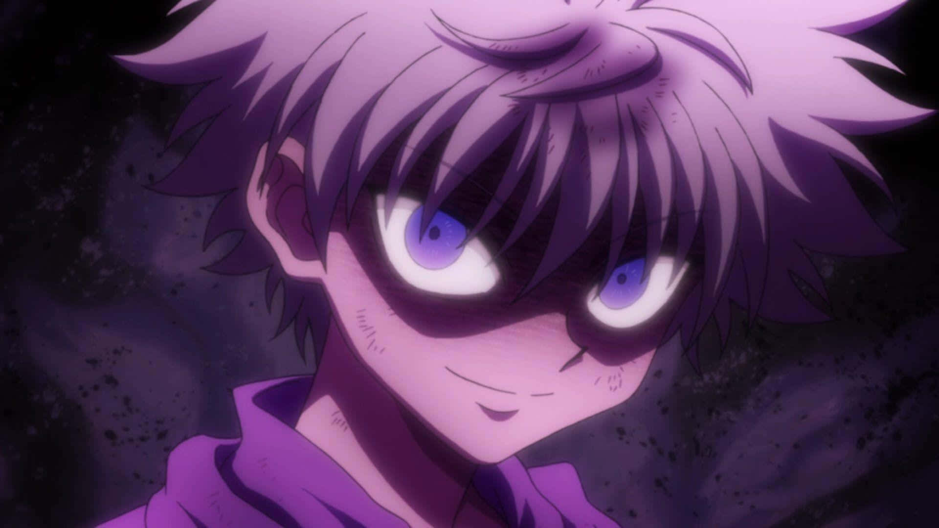 Killua, spiky purple hair, glowing blue eyes, Full HD Desktop Wallpaper