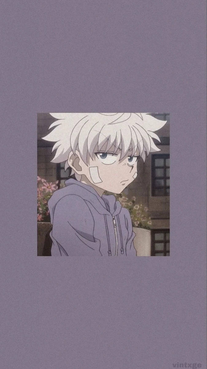 Killua, white hair, purple hoodie, SD Phone Wallpaper