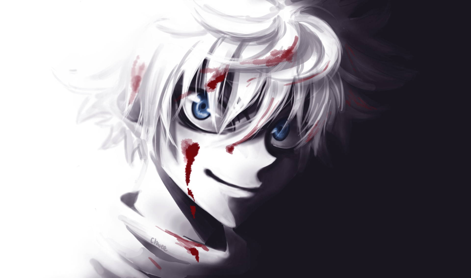 Killua, white hair, blue eyes, Full HD Desktop Wallpaper