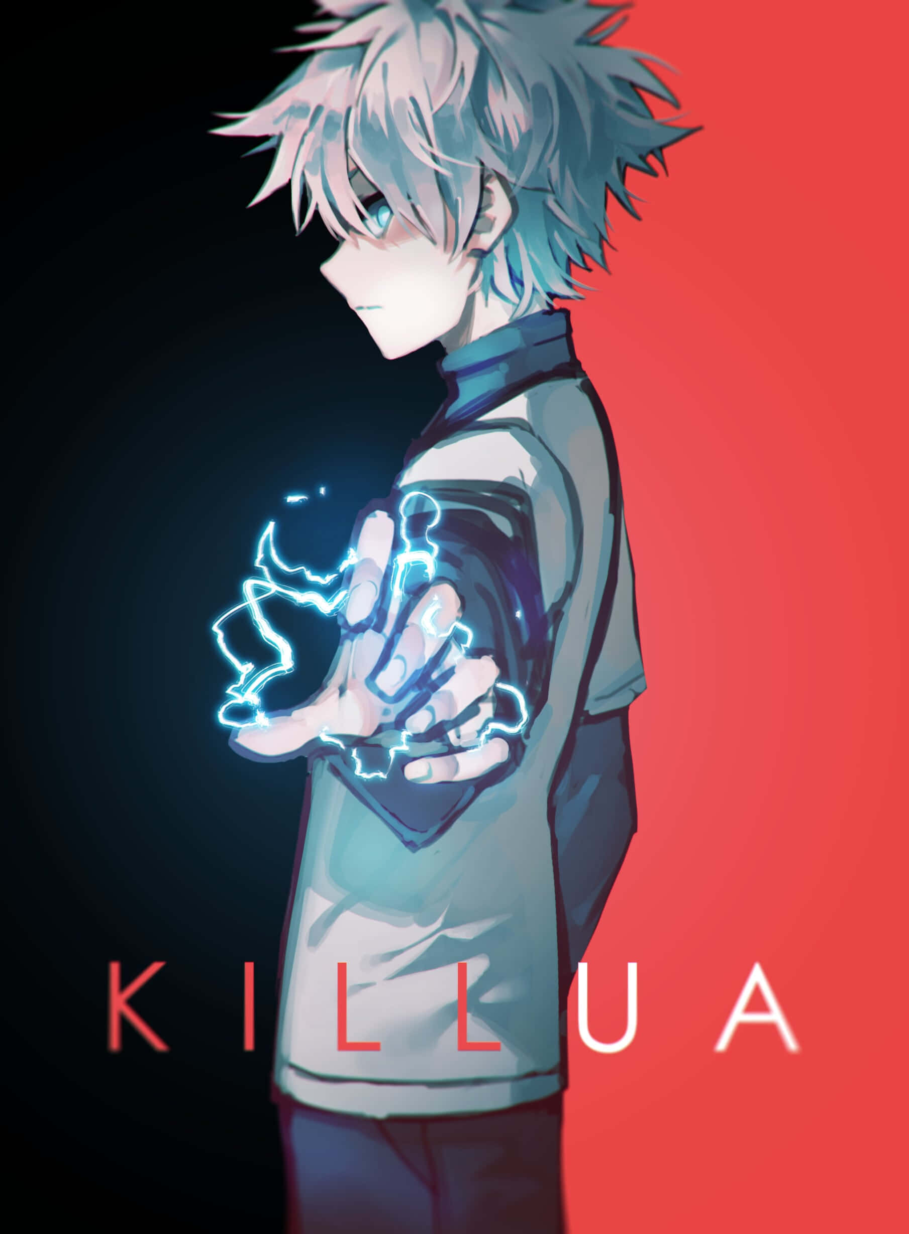 Killua, spiky blue hair, glowing blue lightning, Full HD Phone Wallpaper