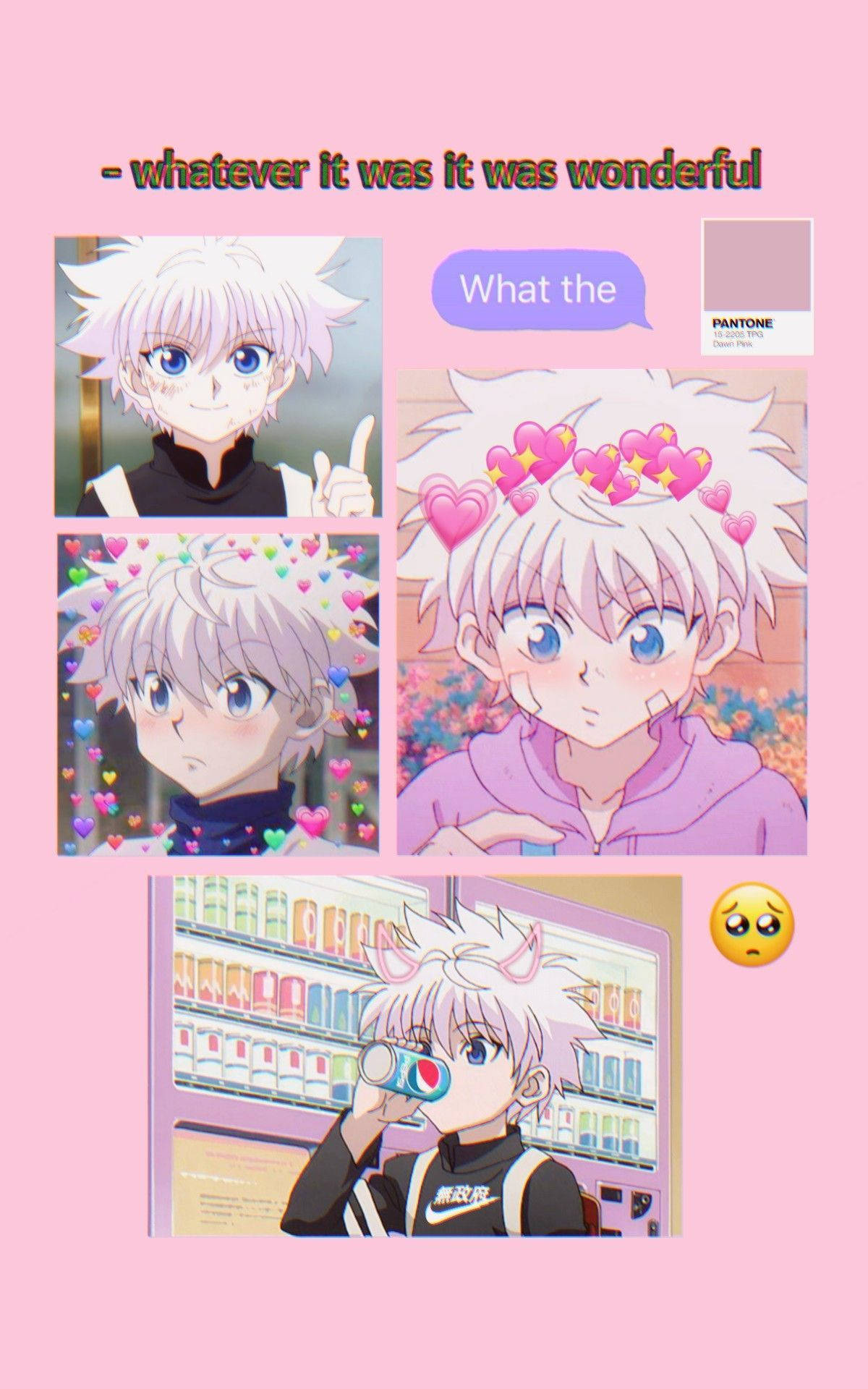 Killua, pink-themed, hearts, Full HD Phone Wallpaper
