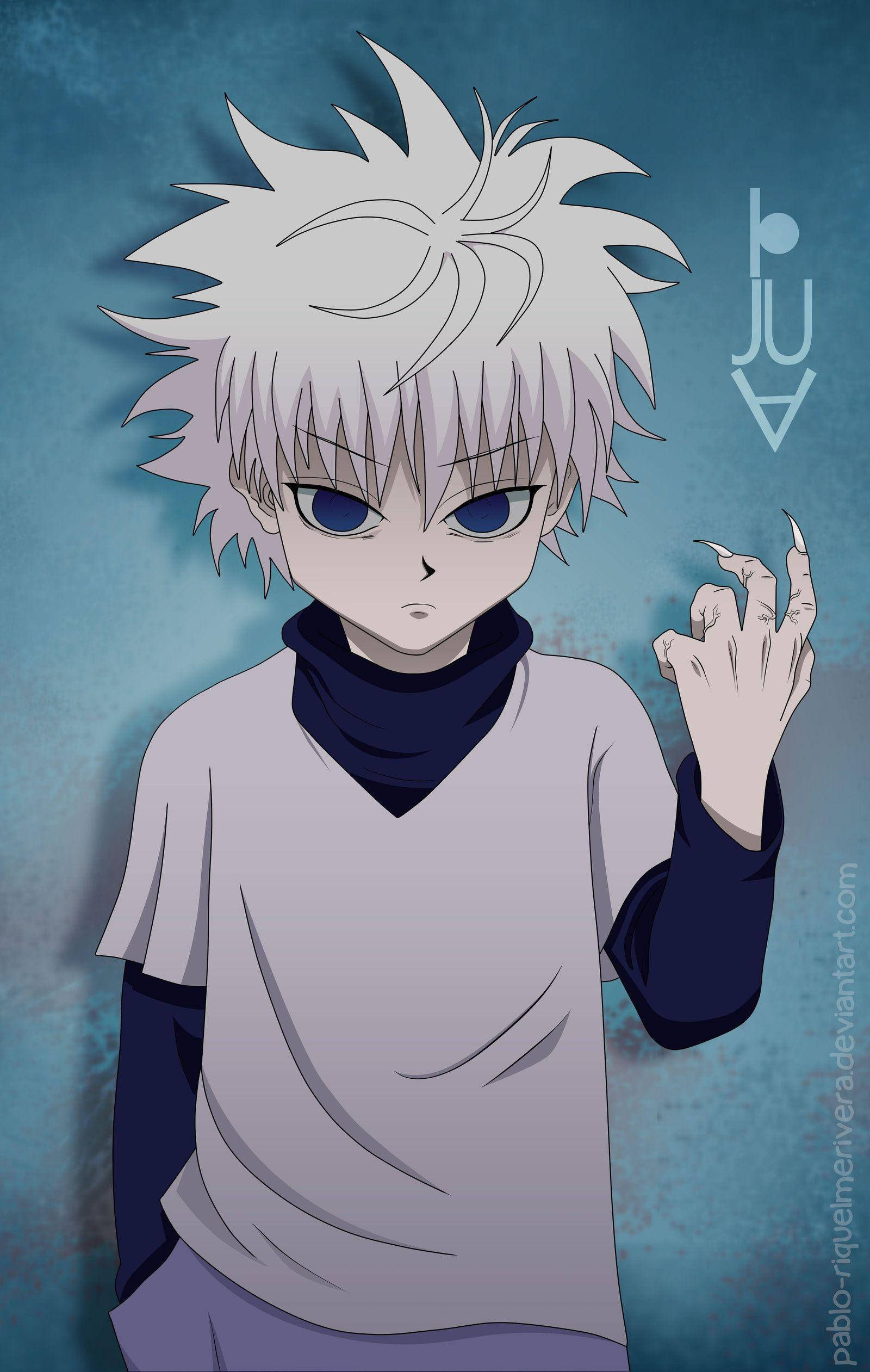 Killua, spiky-haired anime boy, blue eyes, Full HD Phone Wallpaper