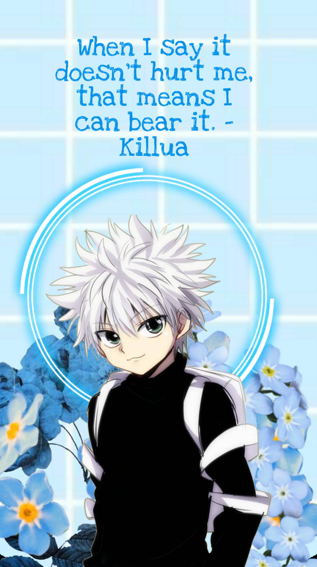 Killua, spiky white hair, blue flowers, Full HD Phone Wallpaper
