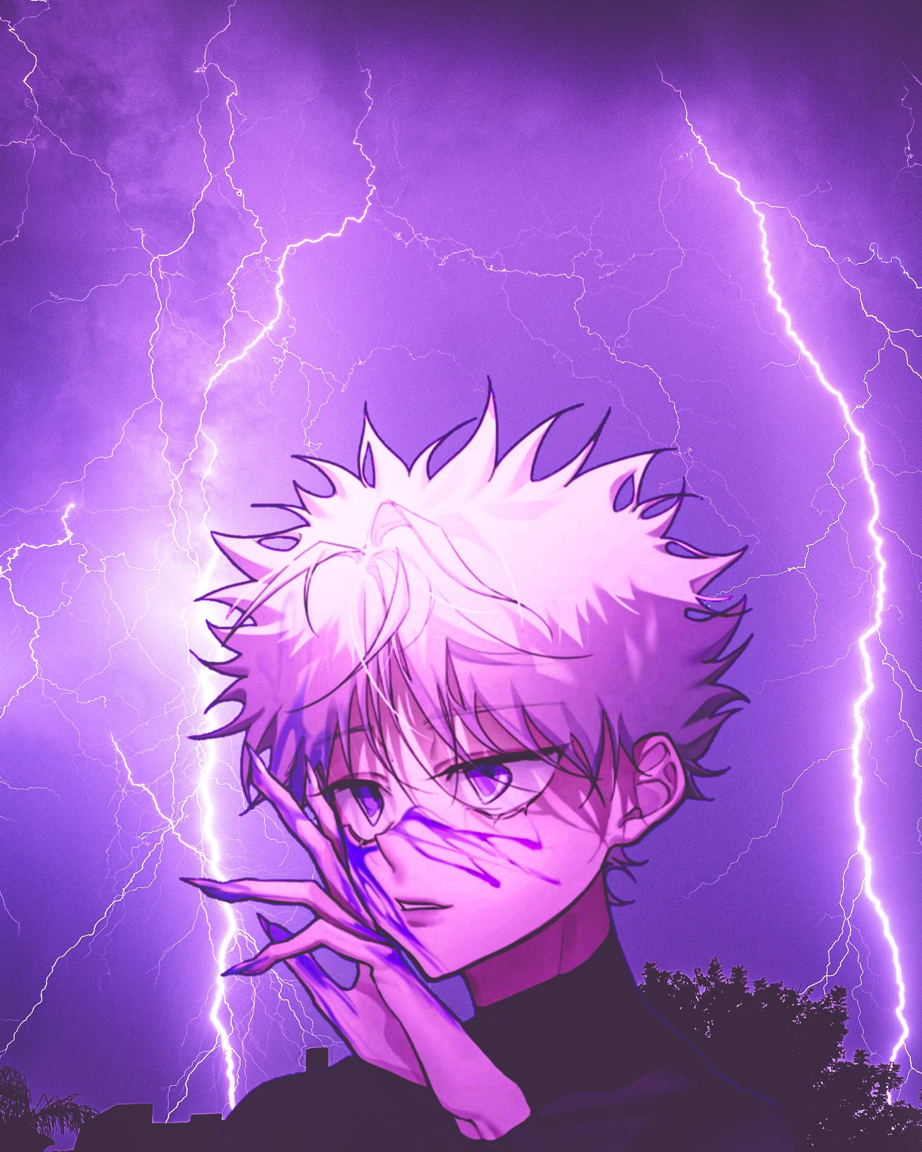 Killua, purple lightning, stormy purple sky, Full HD Phone Wallpaper