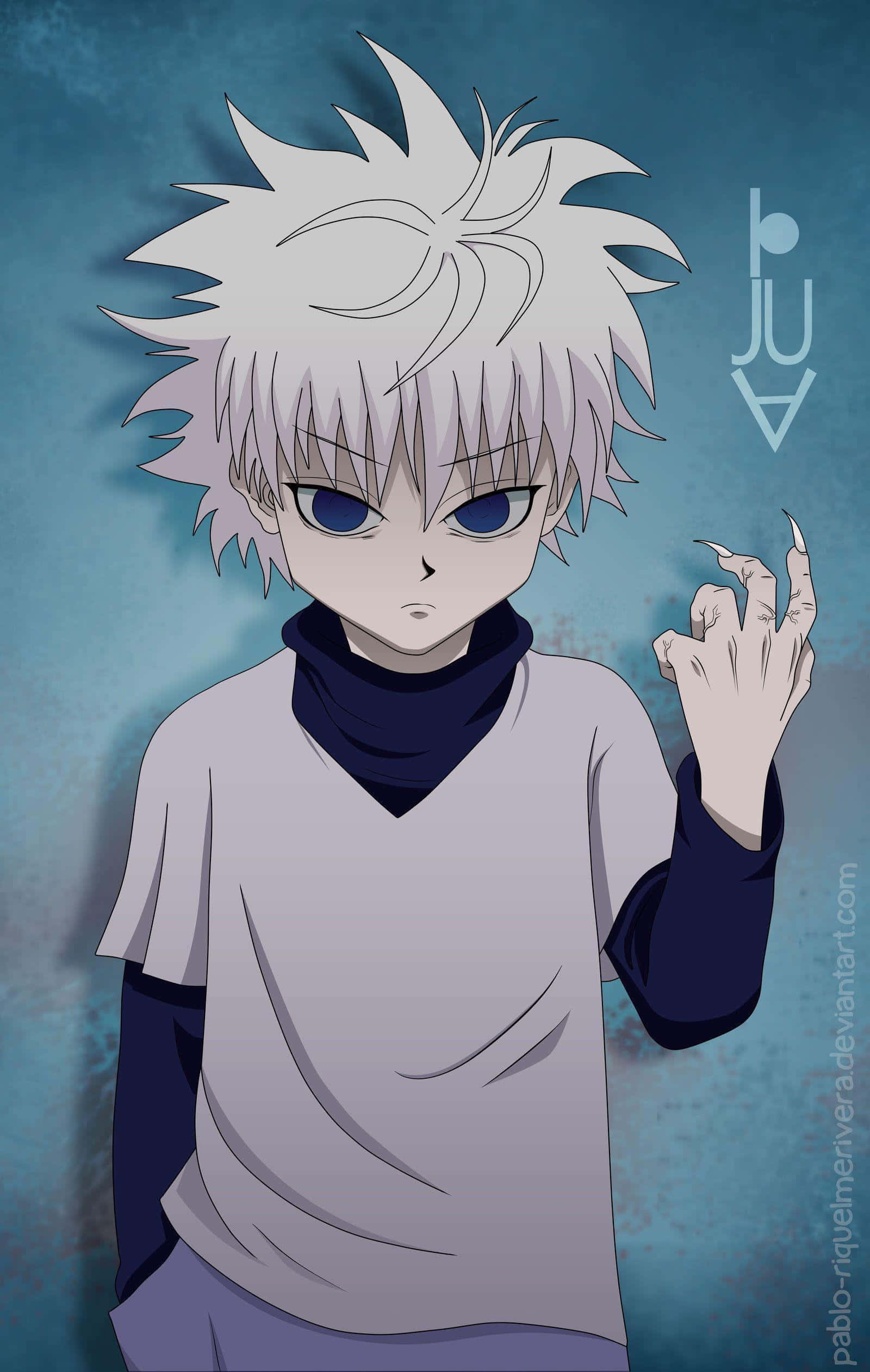 Killua Phone, spiky-haired anime boy, blue eyes, Full HD Phone Wallpaper