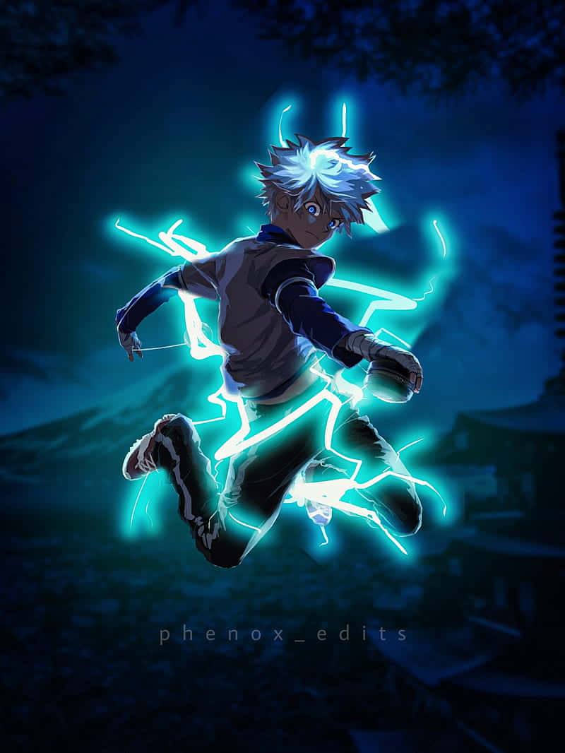 Killua Phone, spiky-haired anime boy, dark blue night sky, SD Phone Wallpaper