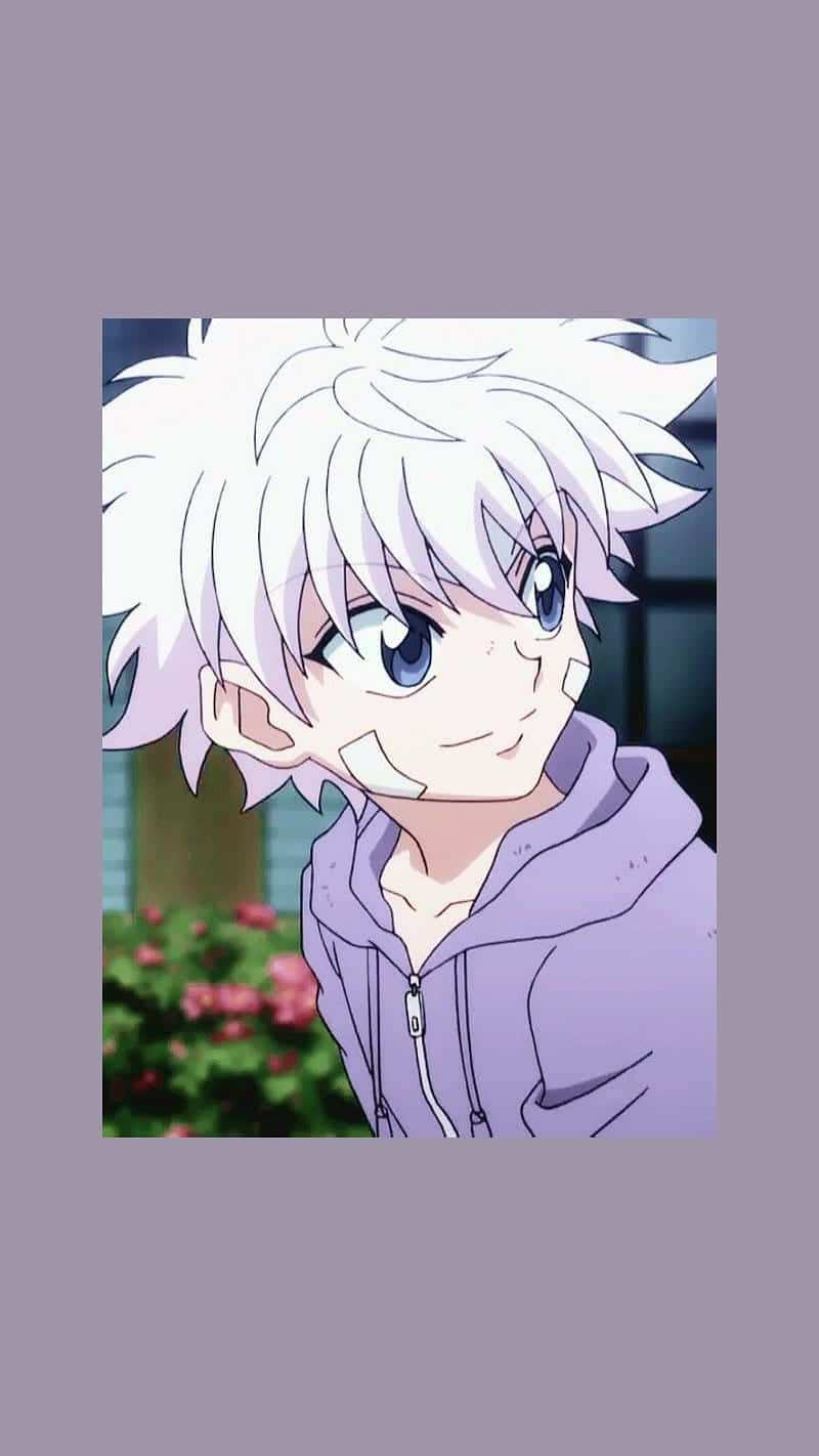 Killua Phone, white hair, purple hoodie, HD Phone Wallpaper