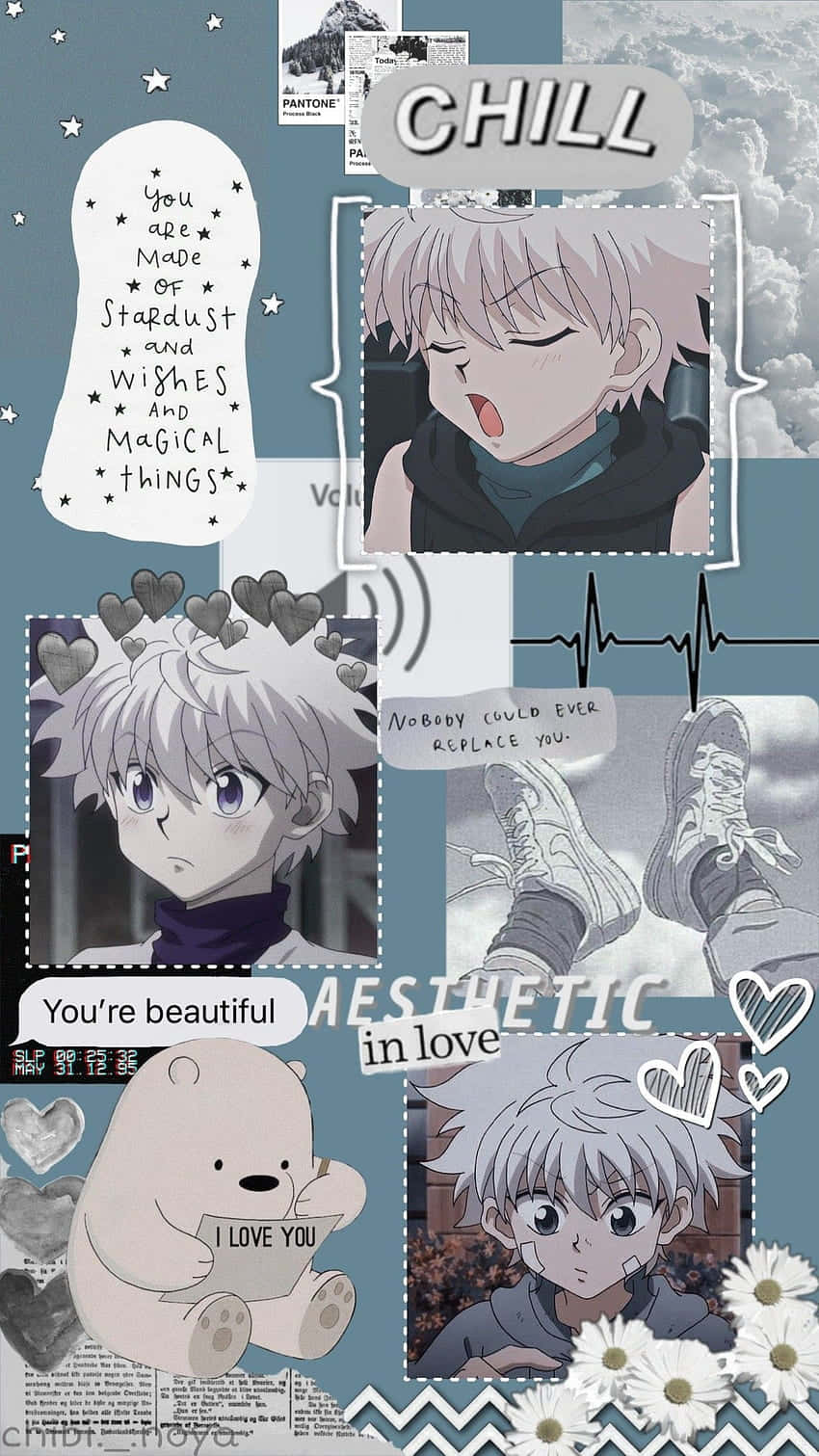 Killua, anime character panels, hearts, HD Phone Wallpaper