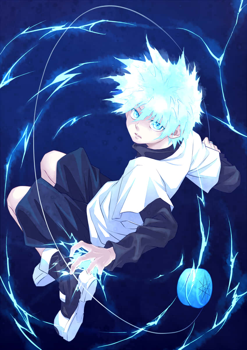 Killua Phone, spiky-haired anime boy, glowing blue eyes, SD Phone Wallpaper