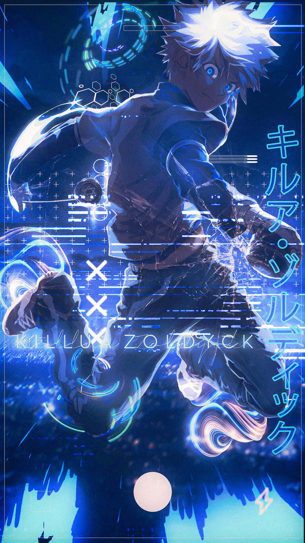 Killua Phone, spiky white hair, glowing blue eyes, Full HD Phone Wallpaper