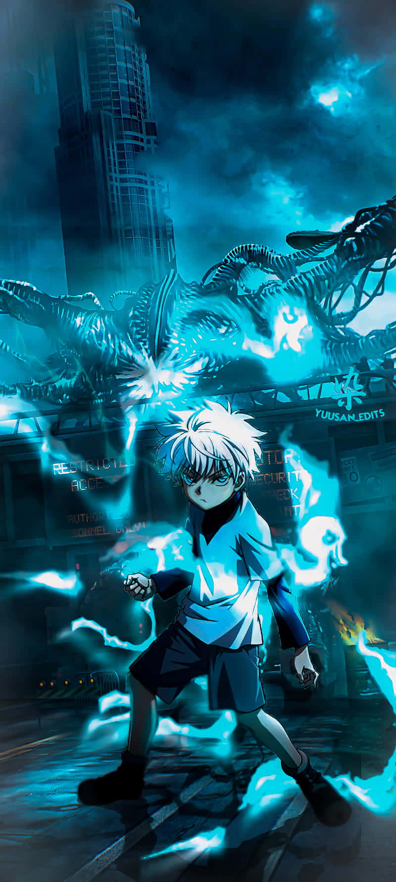 Killua Phone, blue hair, blue eyes, HD Phone Wallpaper