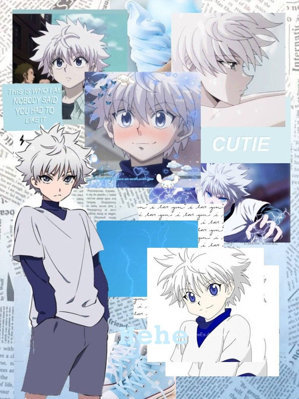 Killua Zoldyck, anime character, newspaper background, HD Phone Wallpaper