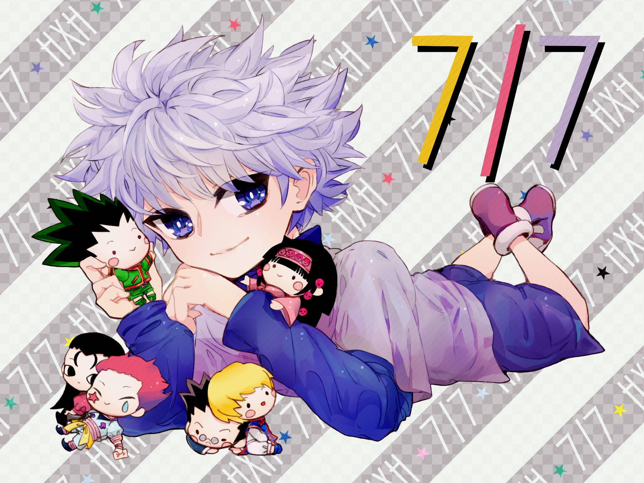 Killua Zoldyck, chibi anime boy, spiky lavender hair, Full HD Desktop Wallpaper