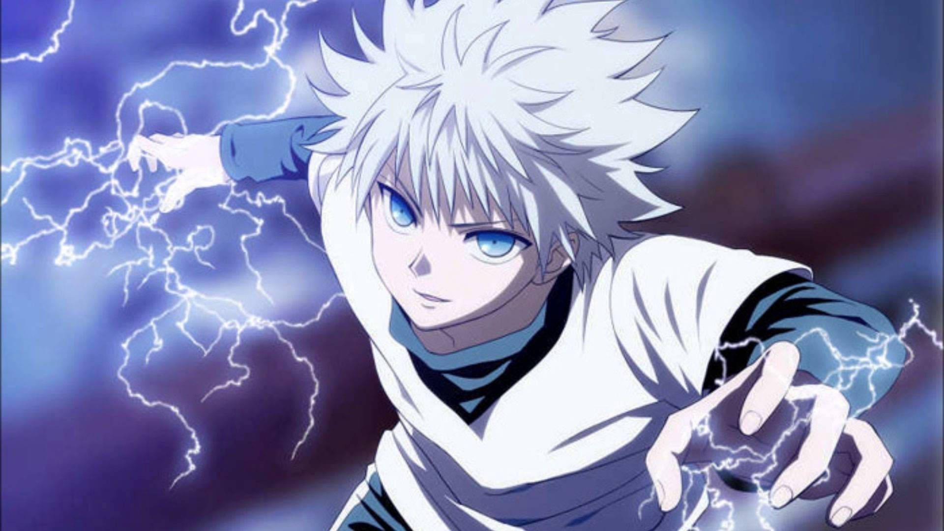 Killua, spiky white hair, blue eyes, Full HD Desktop Wallpaper