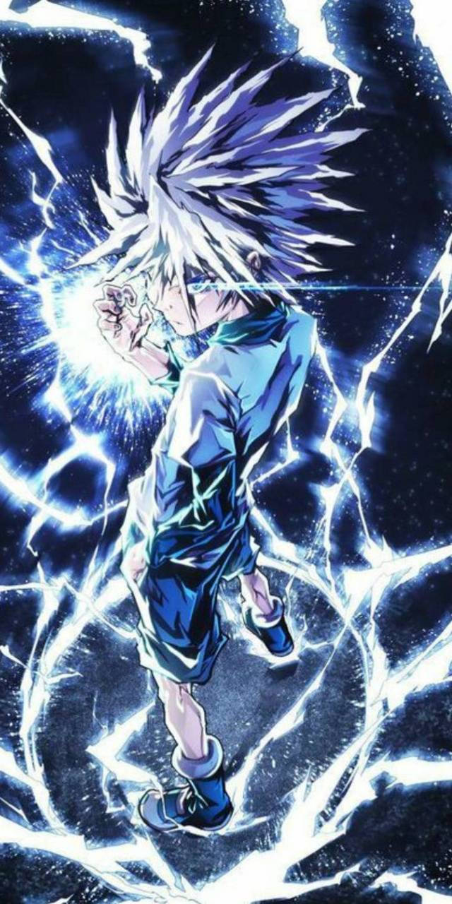 Killua, spiky-haired anime boy, blue clothes, HD Phone Wallpaper