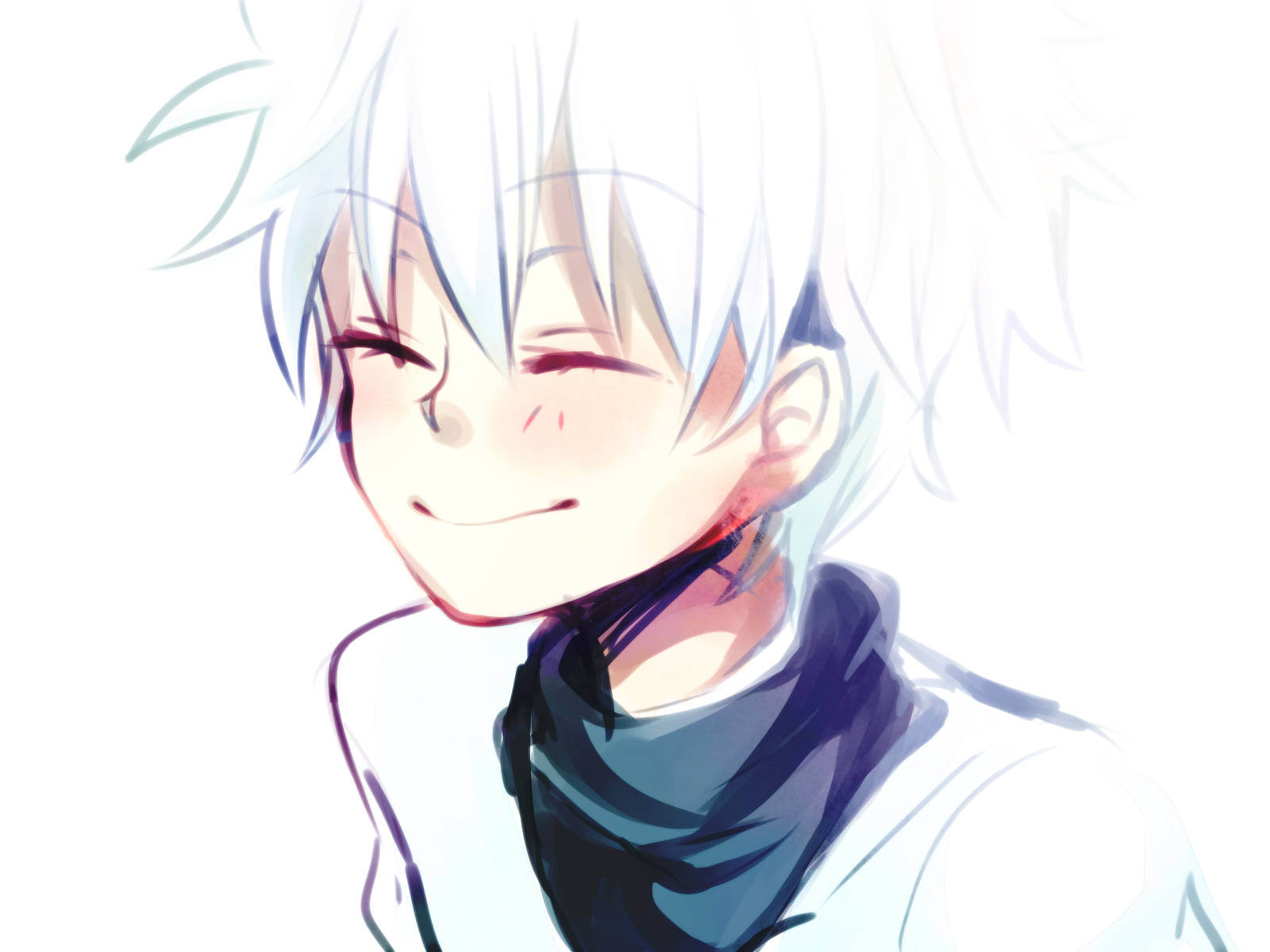 Killua, white hair, blue scarf, HD Desktop Wallpaper